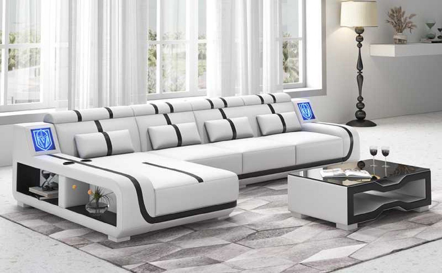 JVmoebel Ecksofa Design Ecksofa Couch L Form Liege Modern Sofa couchen, 3 Teile, Made in Europe Weiß