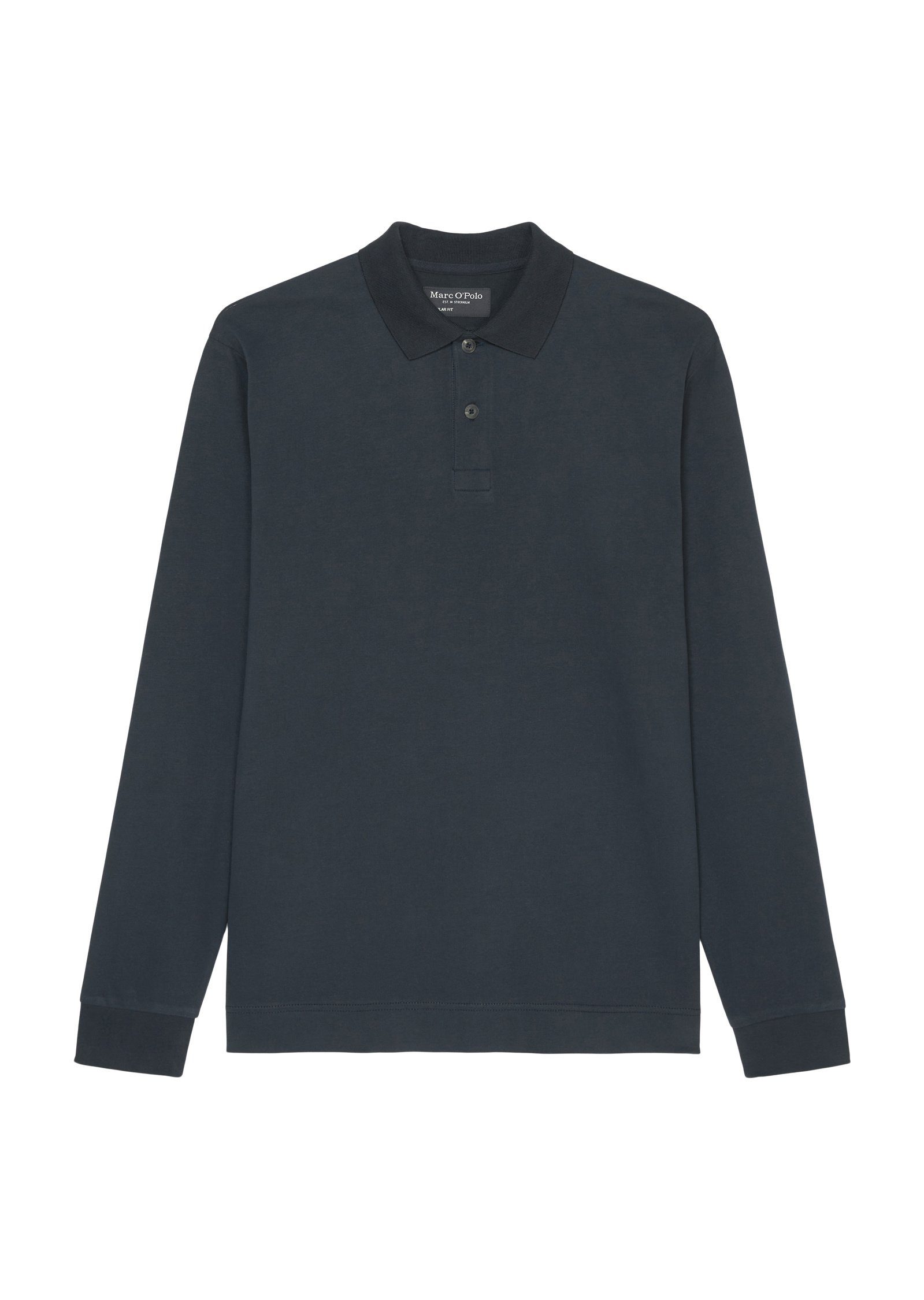 Marc O'Polo Langarm-Poloshirt aus softem blau Heavy-Jersey