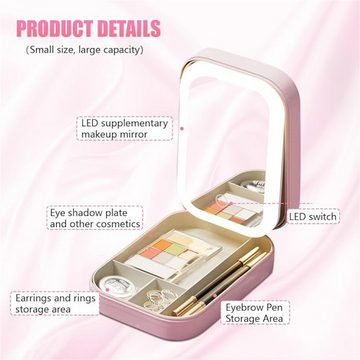 autolock Kosmetiktasche Schminkkoffer mit Spiegel und Licht-3 Farben LED Licht