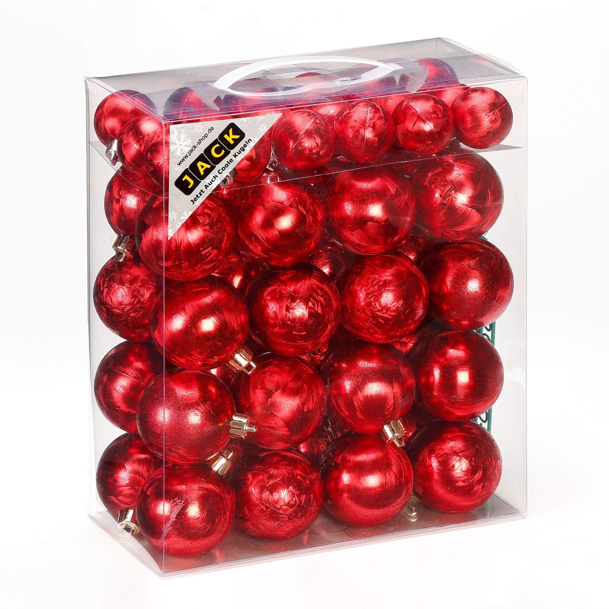JACK Christbaumschmuck JACK by Inge 50x Kunststoff Kugeln Eislack Rot Christbaumkugeln, inkl. Haken, Kugel-Set mit Eislackeffekt aus Kunststoff Ø 4+6cm