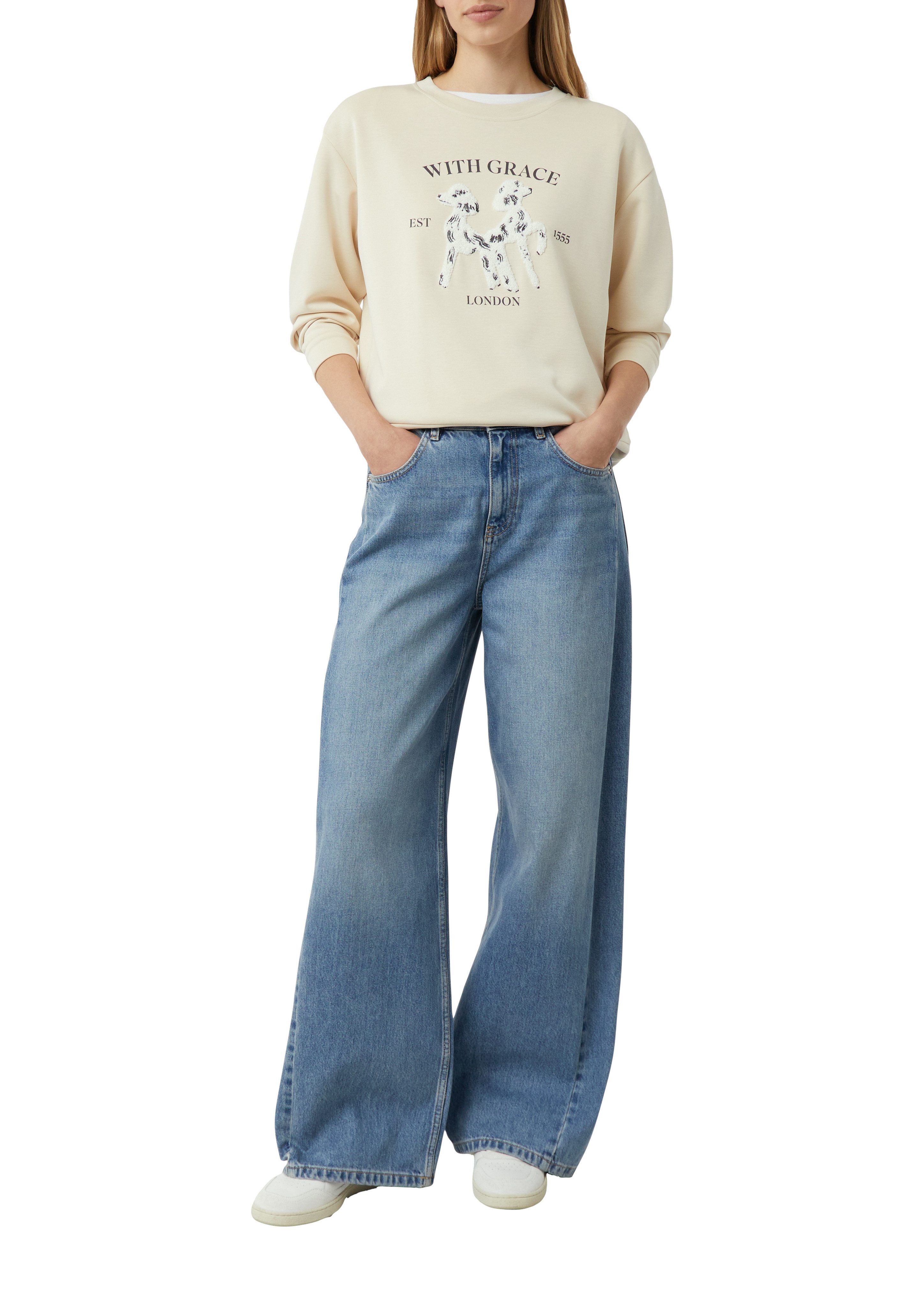 comma Sweatshirt mit Print und Aufnähern günstig online kaufen