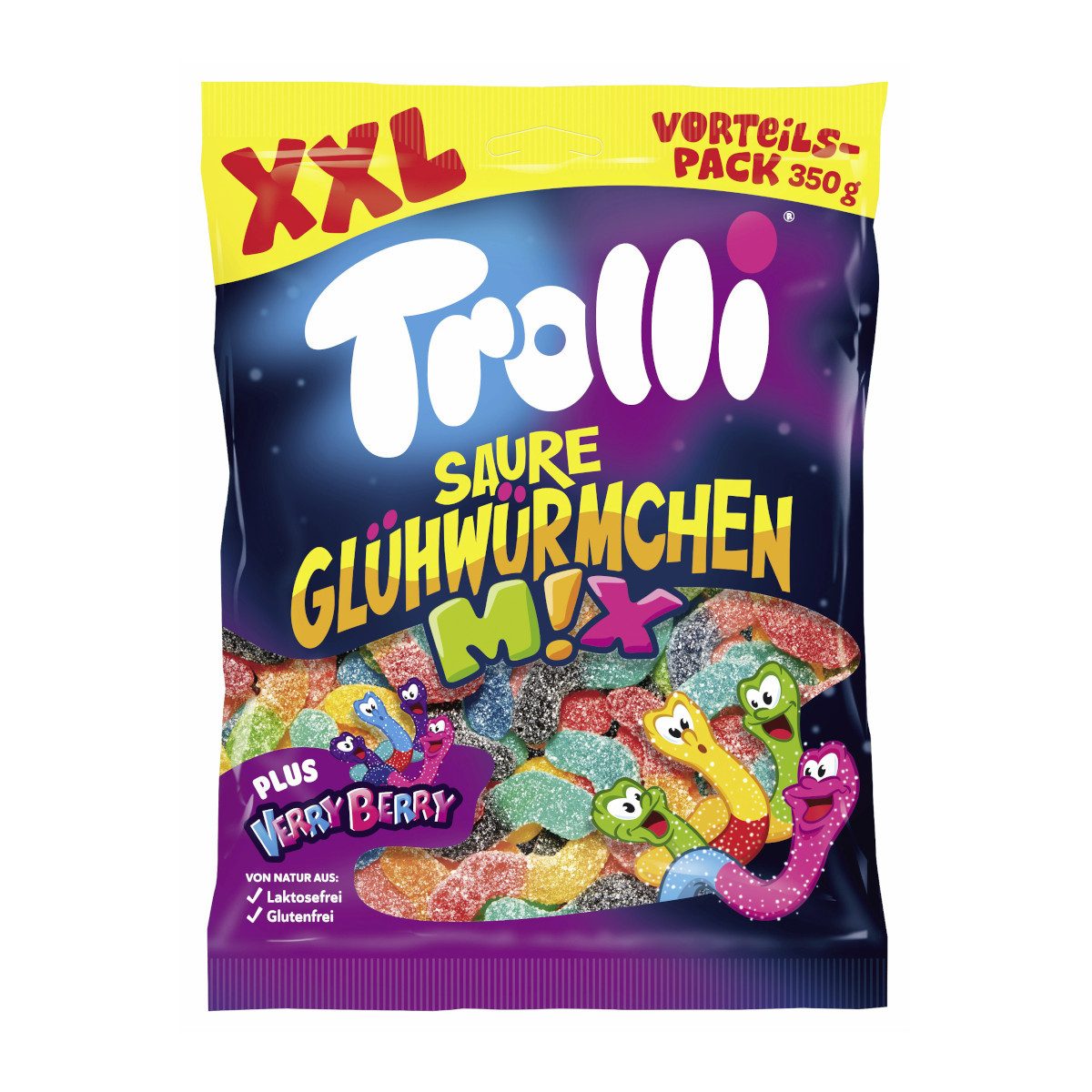 TROLLI Süßigkeit, Trolli Saure Glühwürmchen Mix XXL fruchtig-sauer Packung 350g
