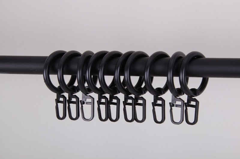 Gardinenring Ringe mit Faltenlegehaken Komplett-Set 28mm, schwarz, weiß oder silber, Clever-Kauf-24, Stilgarnitur, Gardinenstange, (10-St., 10 Ringe mit Haken)