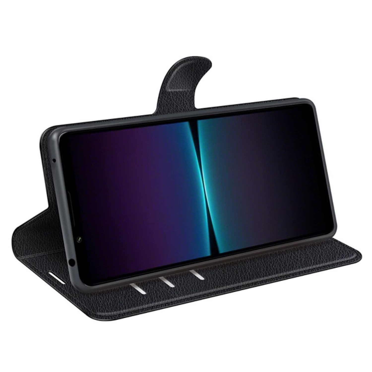 Wigento Smartphone-Hülle Für Sony Xperia 1 VII Kunstleder Book Wallet Tasche Hülle Schwarz, Kunstleder Hülle mit Kartenfächern und Standfunktion