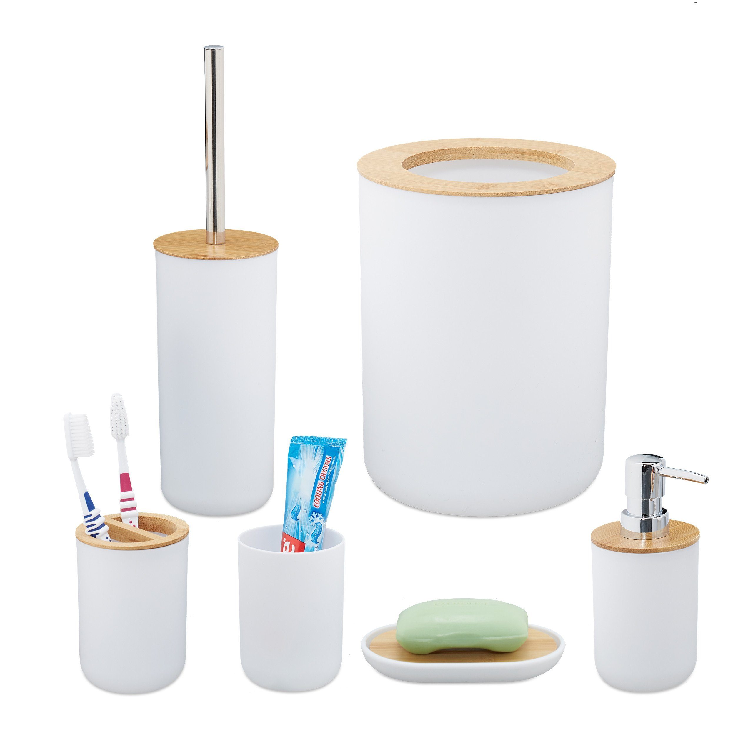 Seifenspender 6-tlg. Badezimmer Set Bambus
