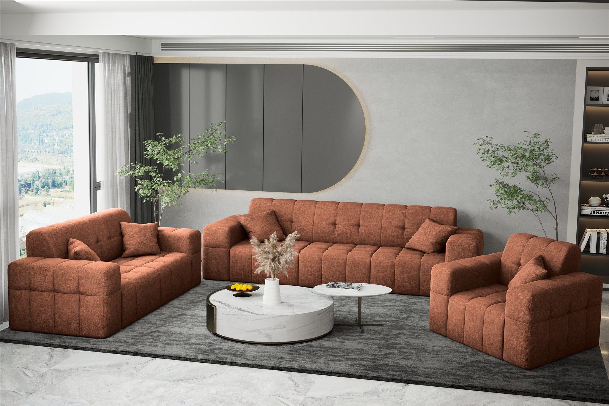 Fun Möbel Sofa Sofa 2-Sitzer Rostbraun Rundumbezug Harmony, NANCY Designer-Sofa in Stoff