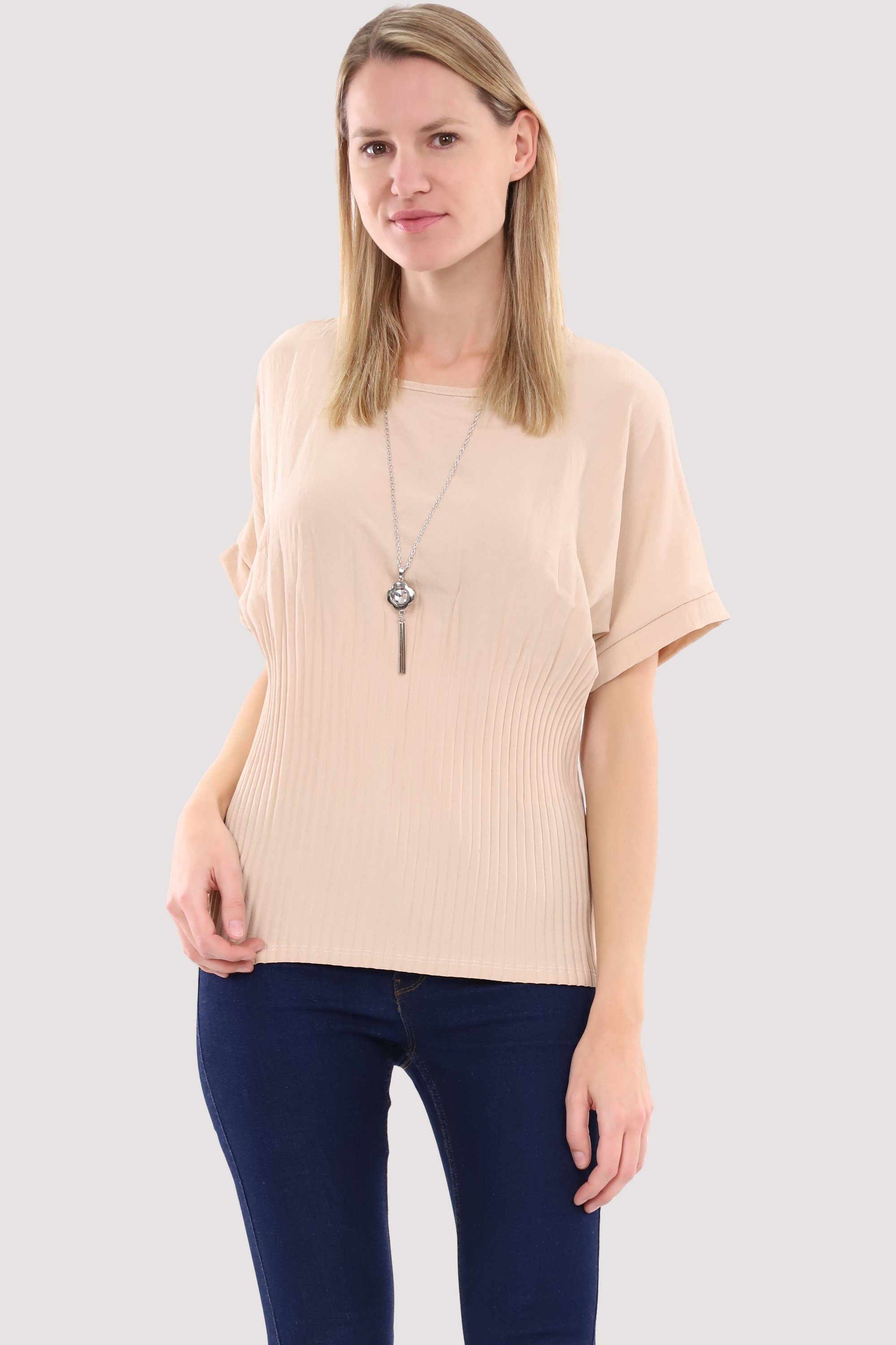 malito more than fashion Schlupfbluse 1144 Halskette beige Bluse mit