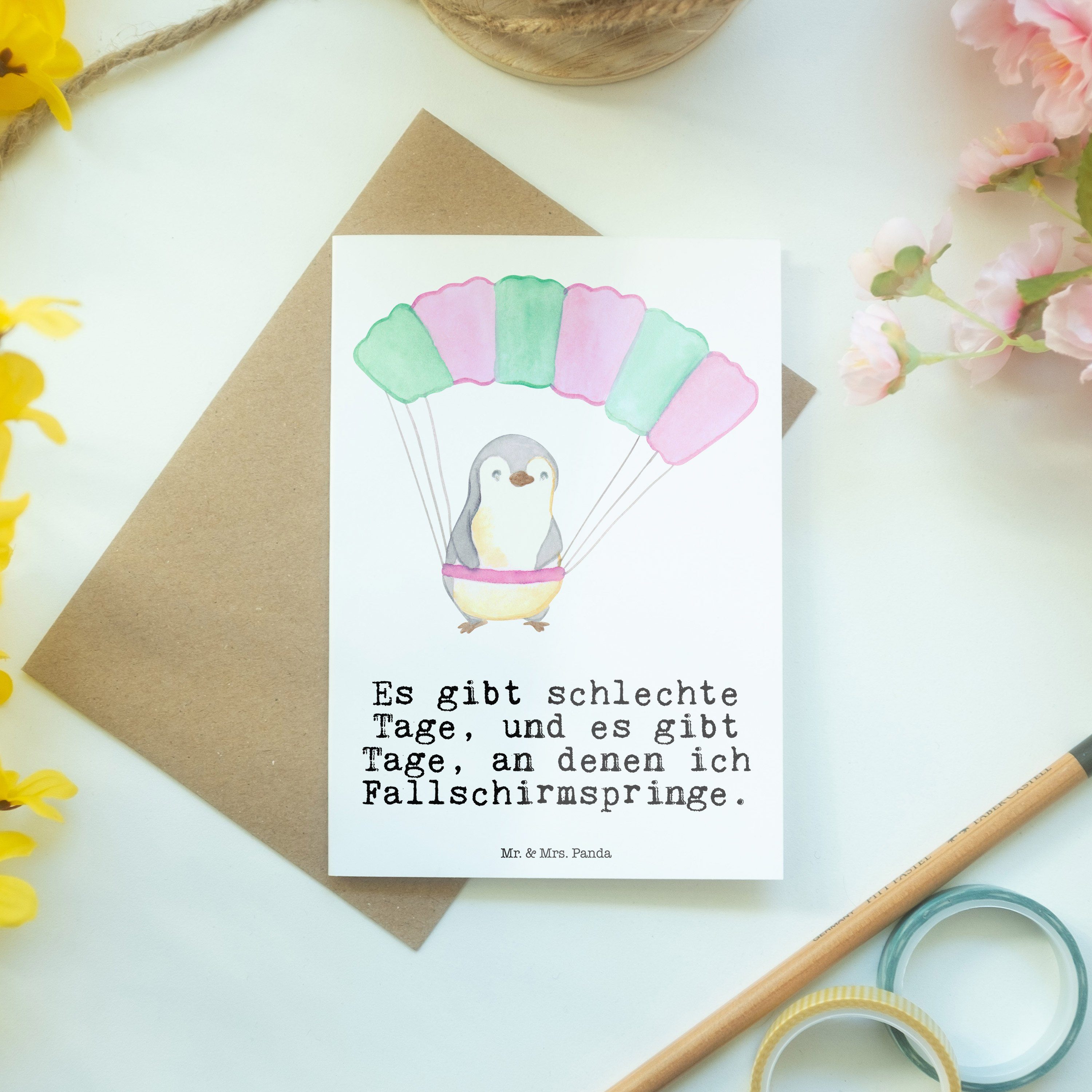 Mrs. - & Grußkarte Gebur Klappkarte, Fallschirm Mr. - Pinguin springen Panda Weiß Geschenk, Tage