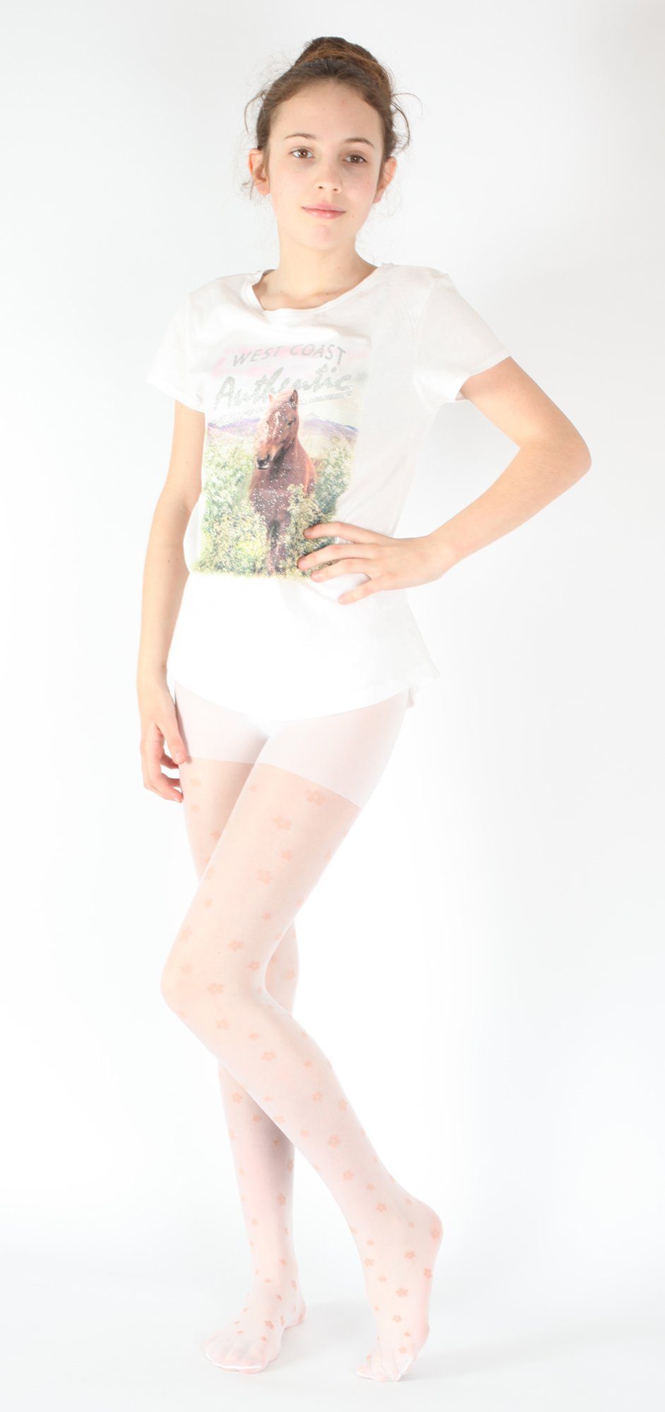 GIULIA Feinstrumpfhose weiße Mädchen Strumpfhose mit Logo Blumen Flower Muster Tattoo 20 DEN (1 St)