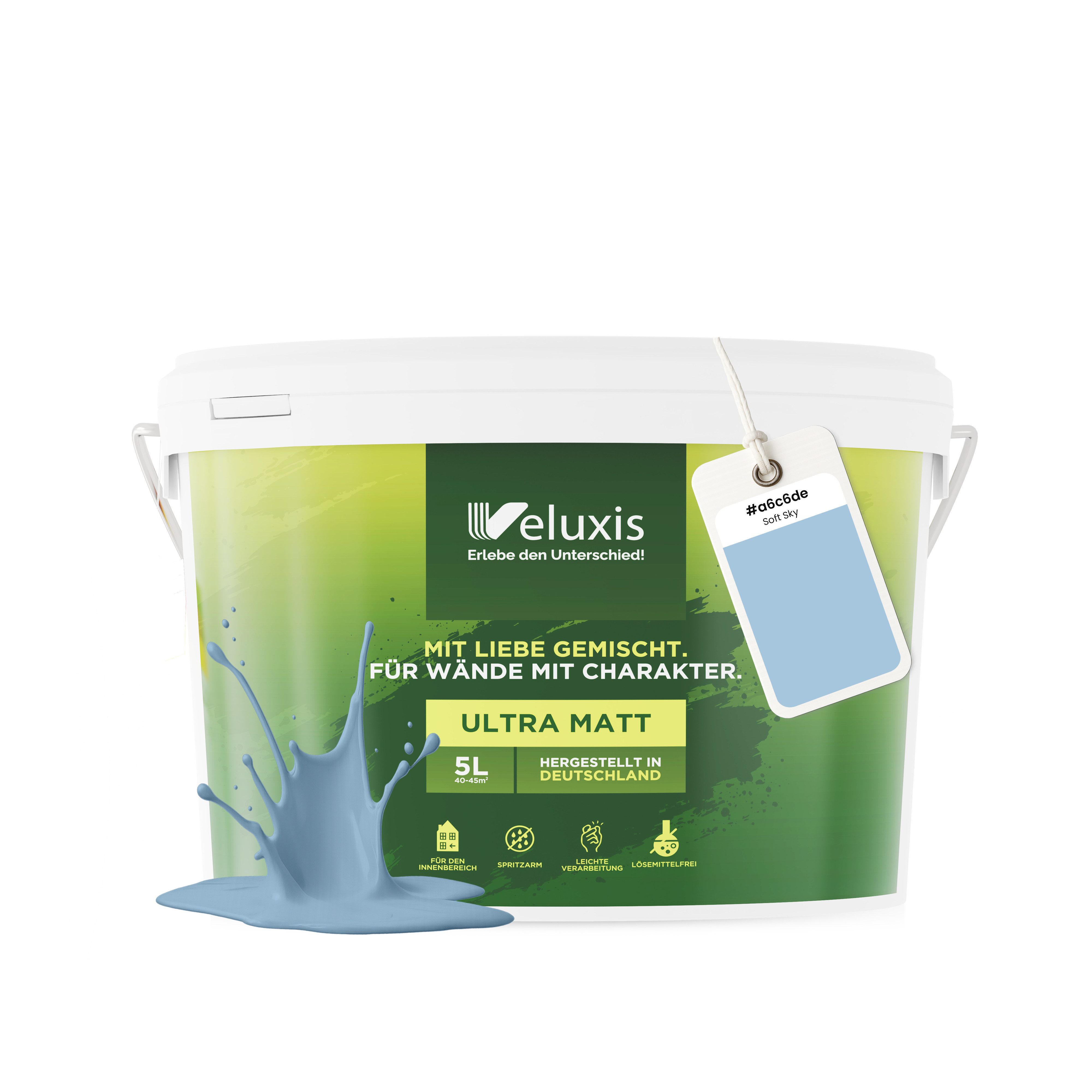 Veluxis Wandfarbe Veluxis® Wandfarbe Universal, Deckkraft-Klasse 1, Streifenfrei, tropfarm & VOC-frei