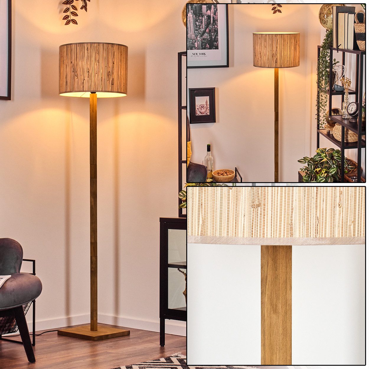hofstein Stehlampe Stehlampe skandinavisches Design aus Holz/Seegras in Nat günstig online kaufen