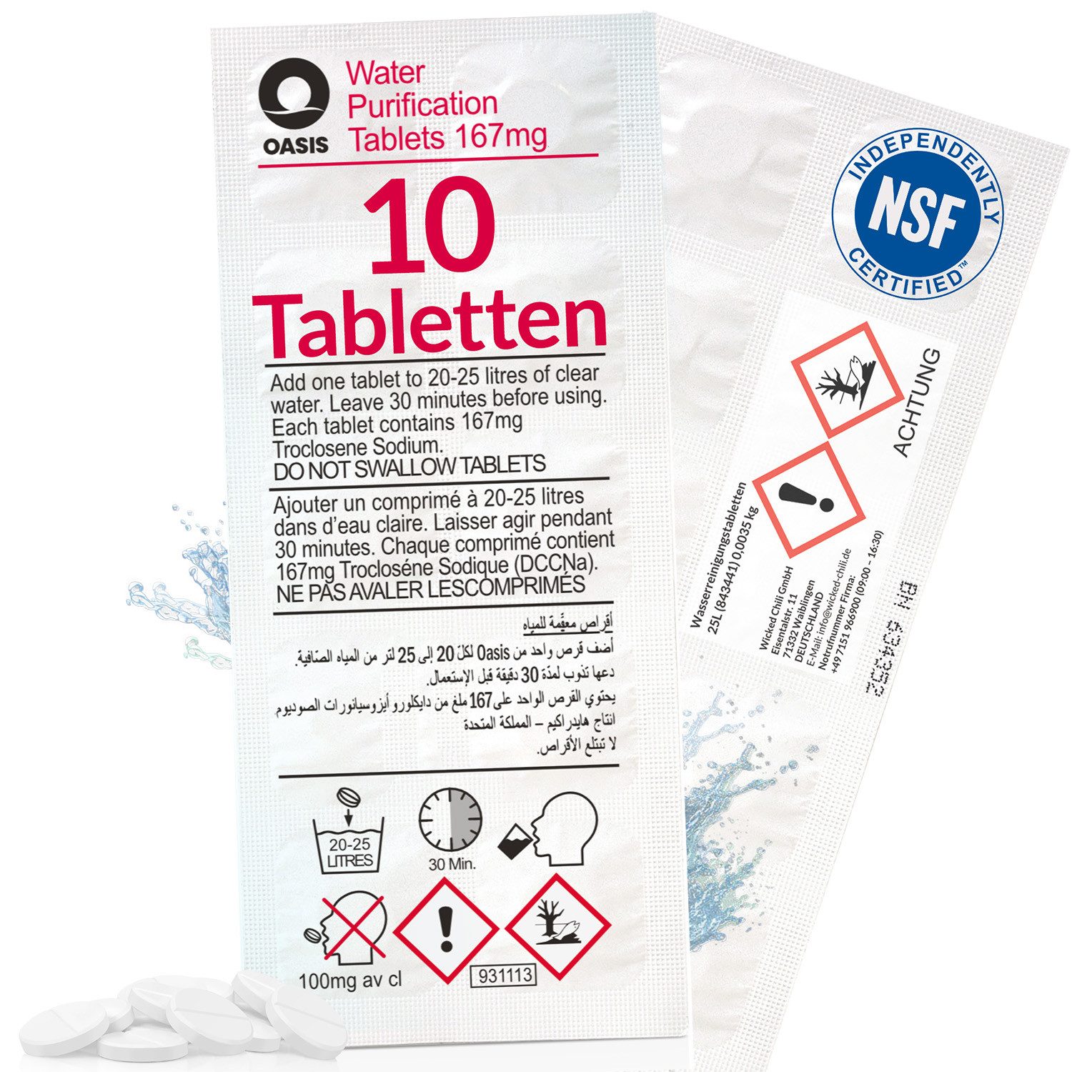 Wicked Chili Chlortabletten 10x für Waterrower Rudergerät Wasserrudergerät Tablette gegen Algen, (1 Jahresbedarf, pro Tablette 25L entkeimtes Wasser)