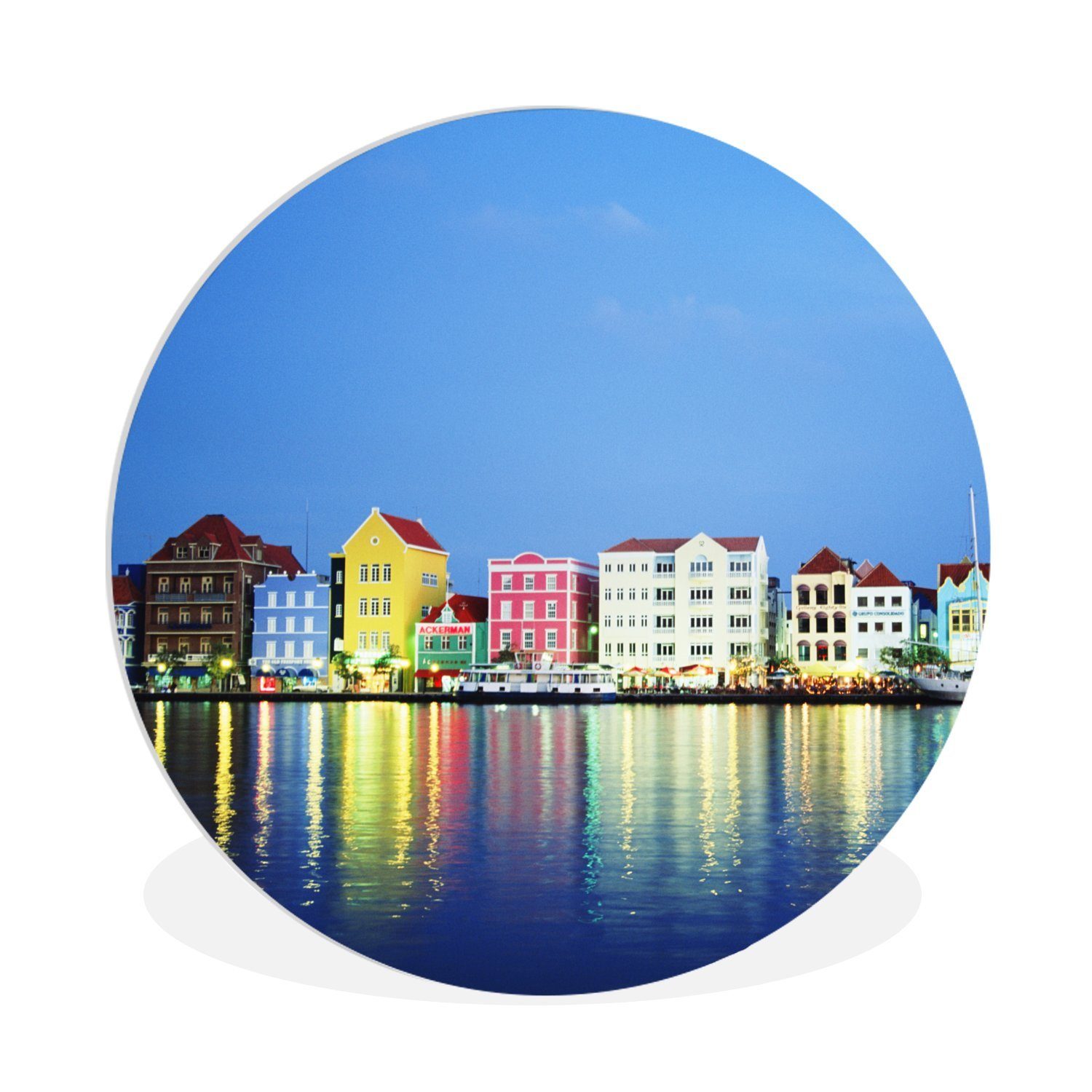 MuchoWow Gemälde Curaçao - Häuser - Skyline, (1 St), Kreis Wanddekoration Forex, Rundes Wandbild, Wohnzimmer, 30x30 cm