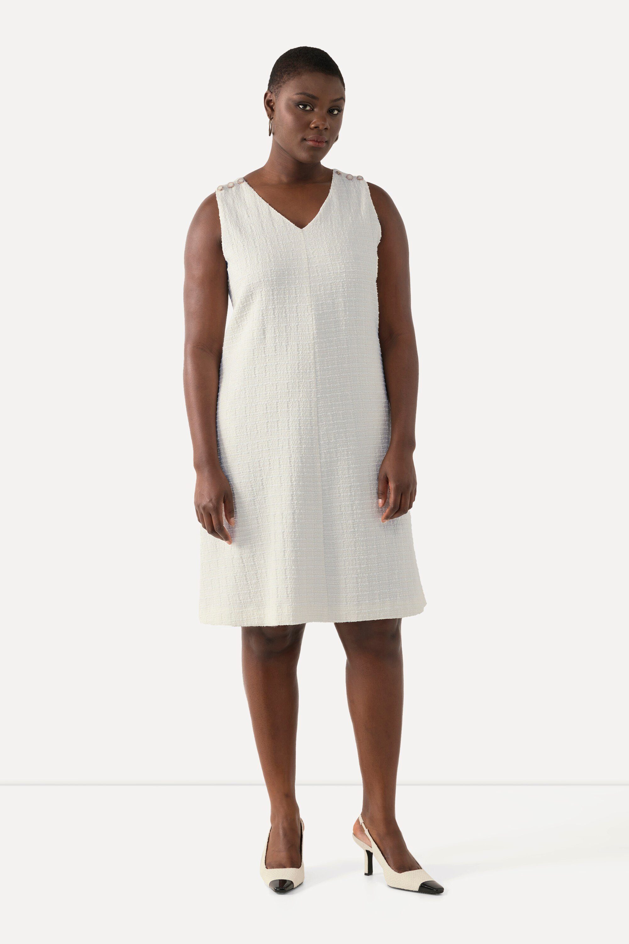 Ulla Popken Midikleid Bouclé-Kleid A-Linie V-Ausschnitt ärmellos Taschen günstig online kaufen