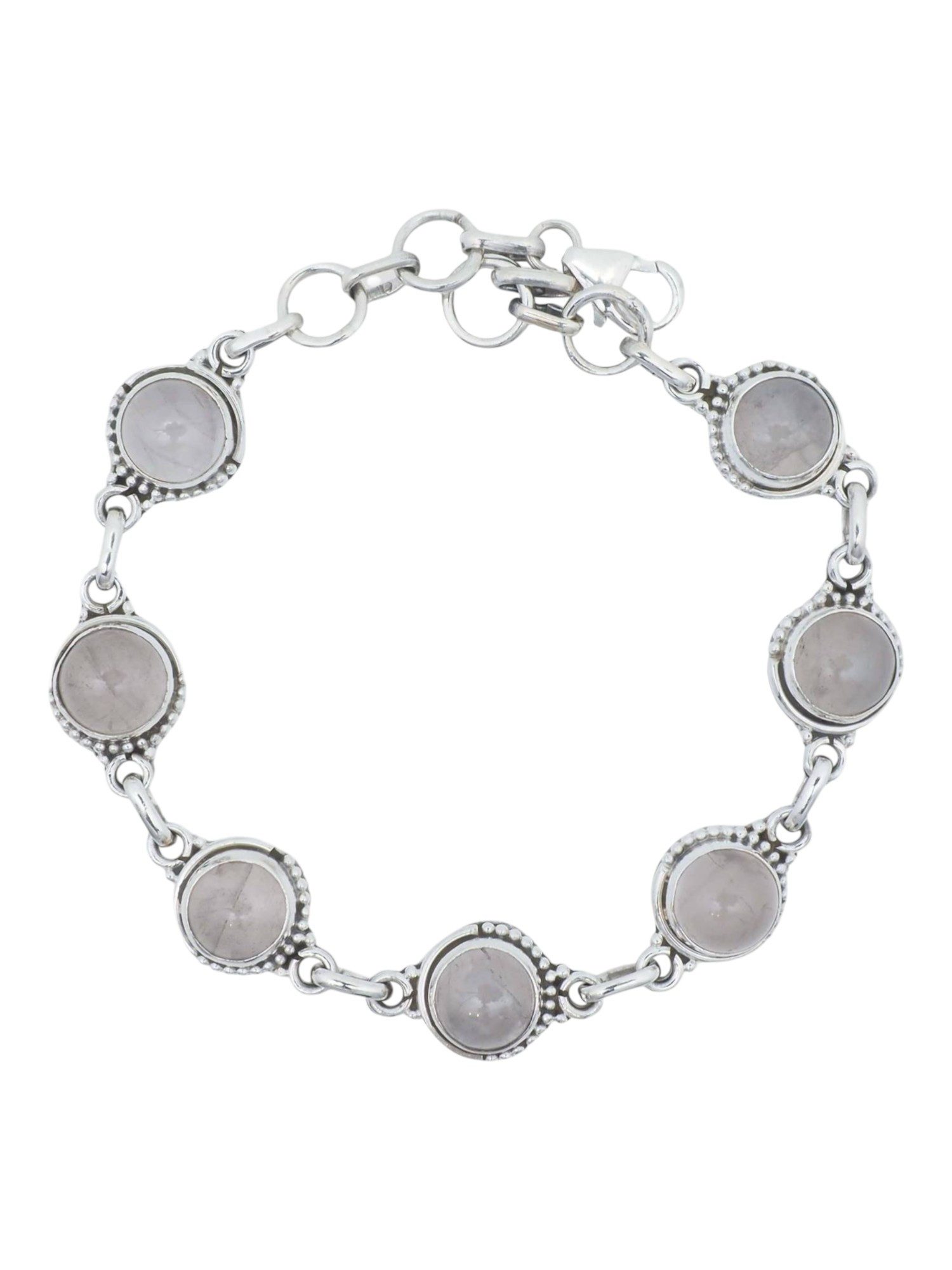 mantraroma Silberarmband IMBALI rund aus 925 Silber mit Rosenquarz (Armschmuck im Schmuckbeutel), 925 Sterling Silber Armschmuck für Damen