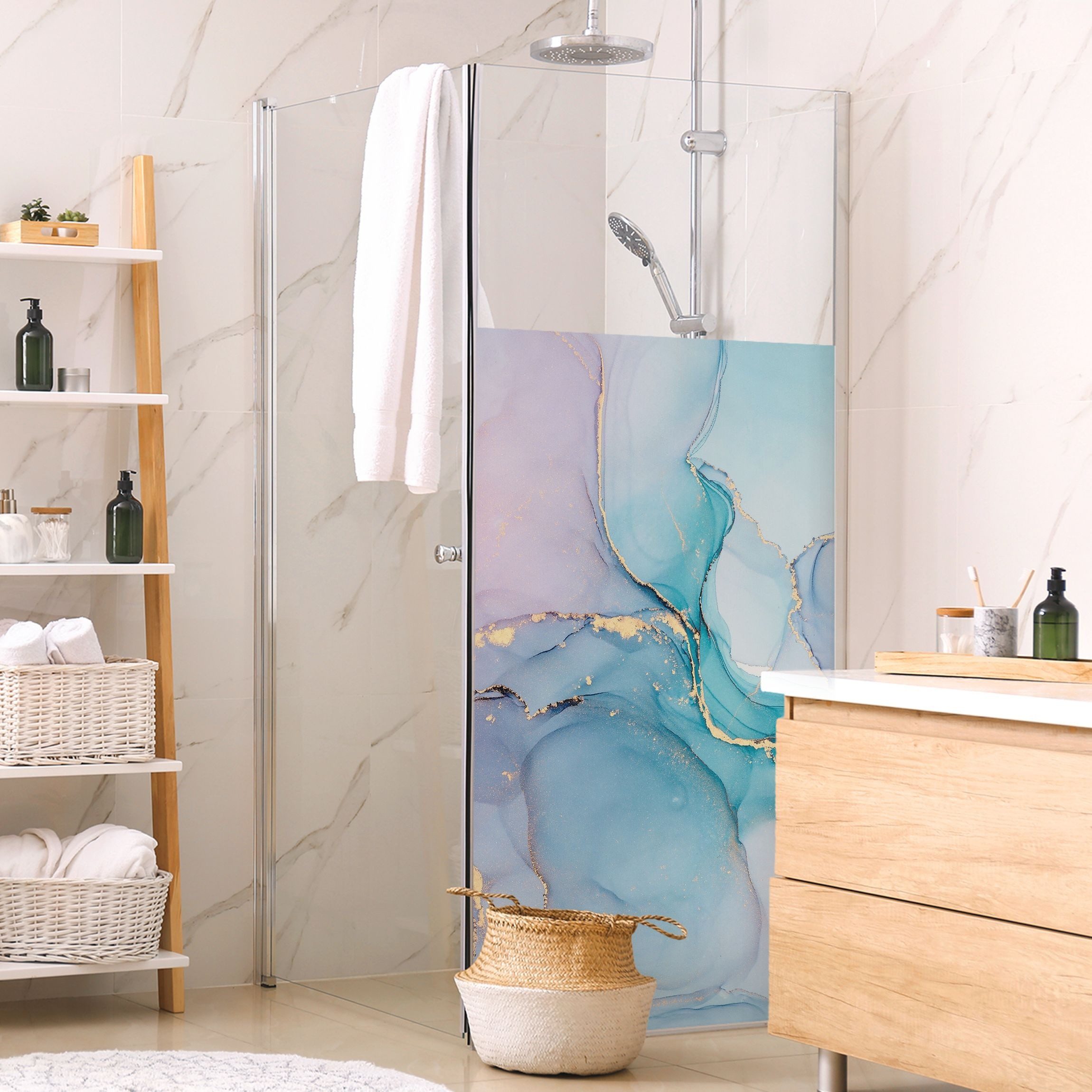 Bilderdepot24 Sichtschutzfolie Dusche blickdicht statisch haftend Aquarell-Design, Statisch haftend, blickdicht, wasserfest, wiederverwendbar, ablösbar