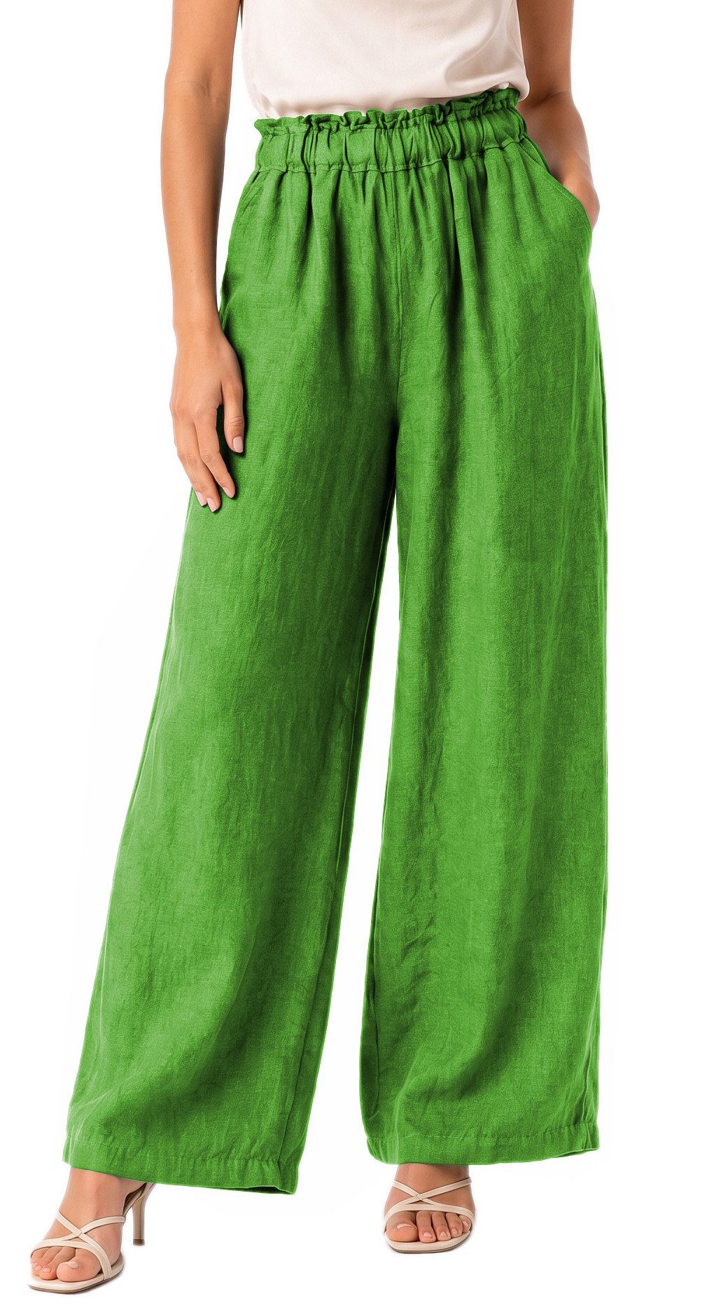 Leinenhose High Waist Damen Leinenhose Weitbein Palazzo Hose Sommerhose