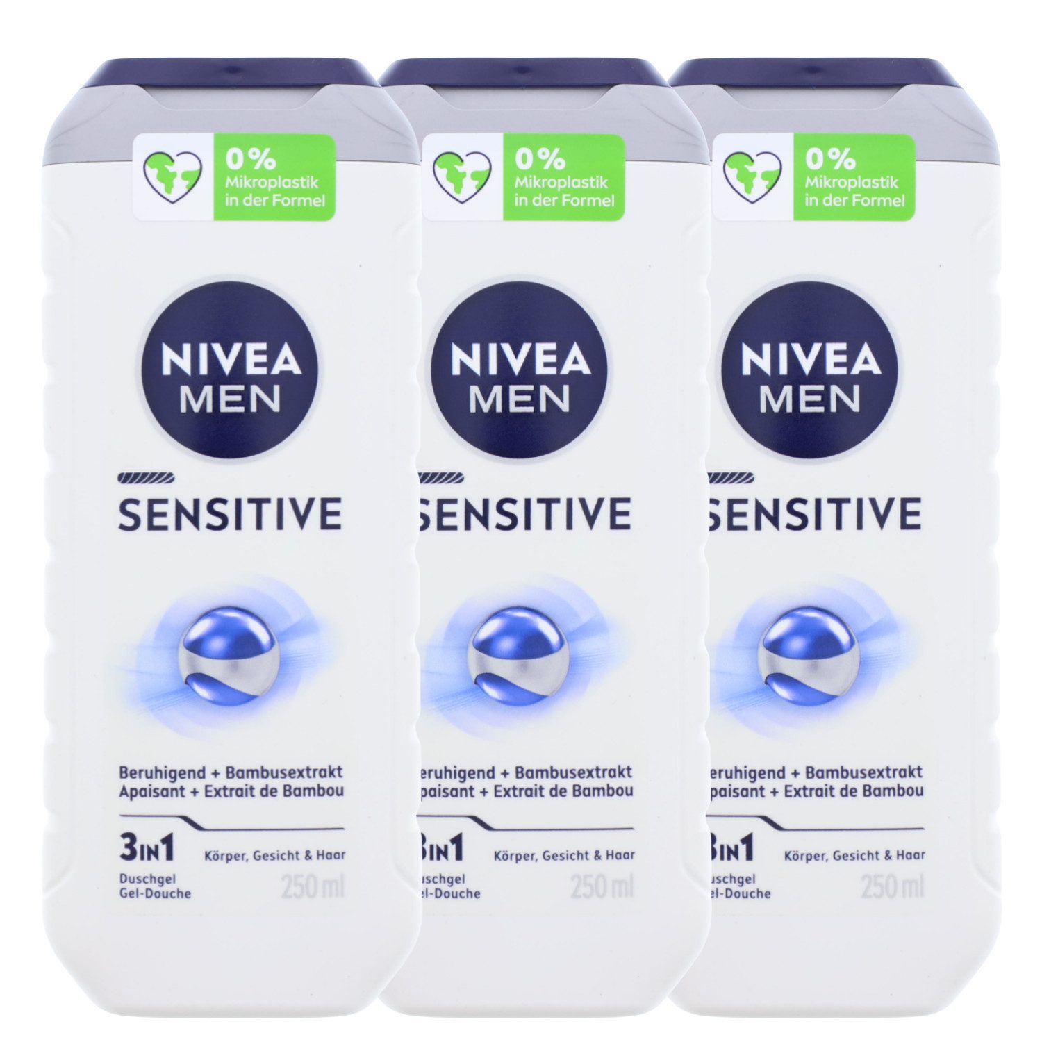 Nivea Duschgel 3 x NIVEA MEN Sensitive Duschgel je 250ml 3in1 Pflegedusche