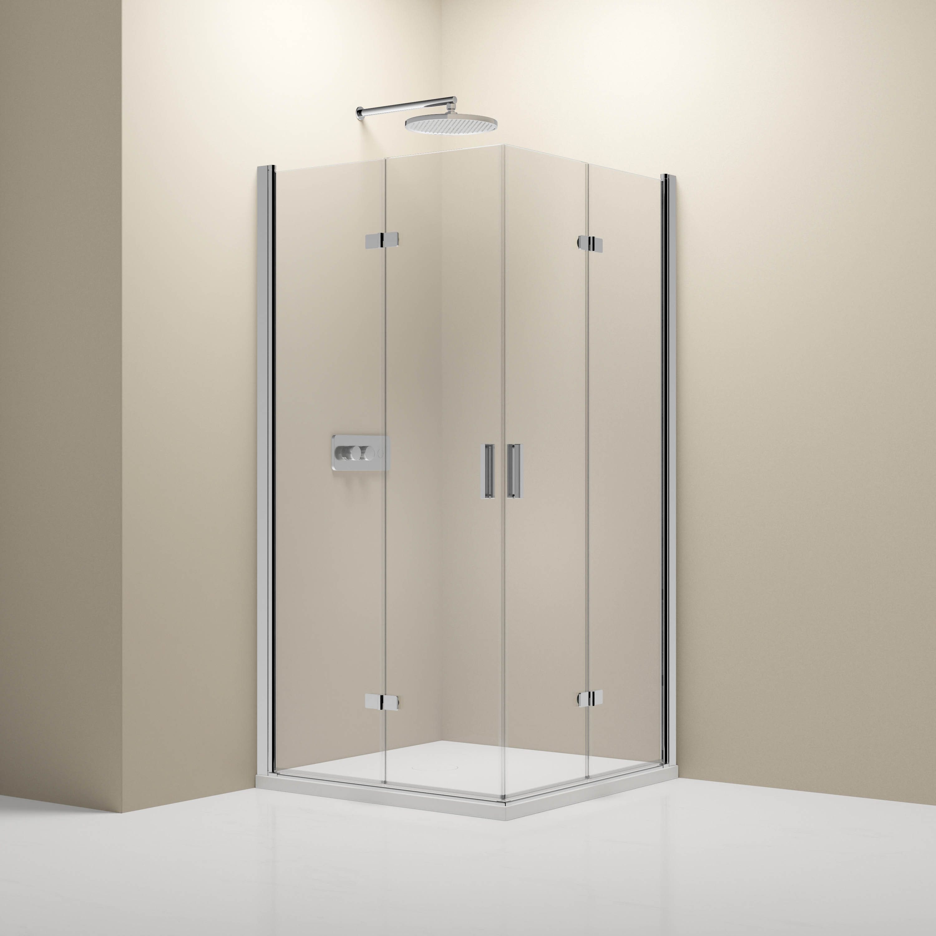 Bernstein Eckdusche NT213 100x80 cm Chrom, BxT: 100x80 cm, ESG Sicherheitsglas 8mm, 2 Falttüren 100x80 Chrom 8mm Nano Klarglas