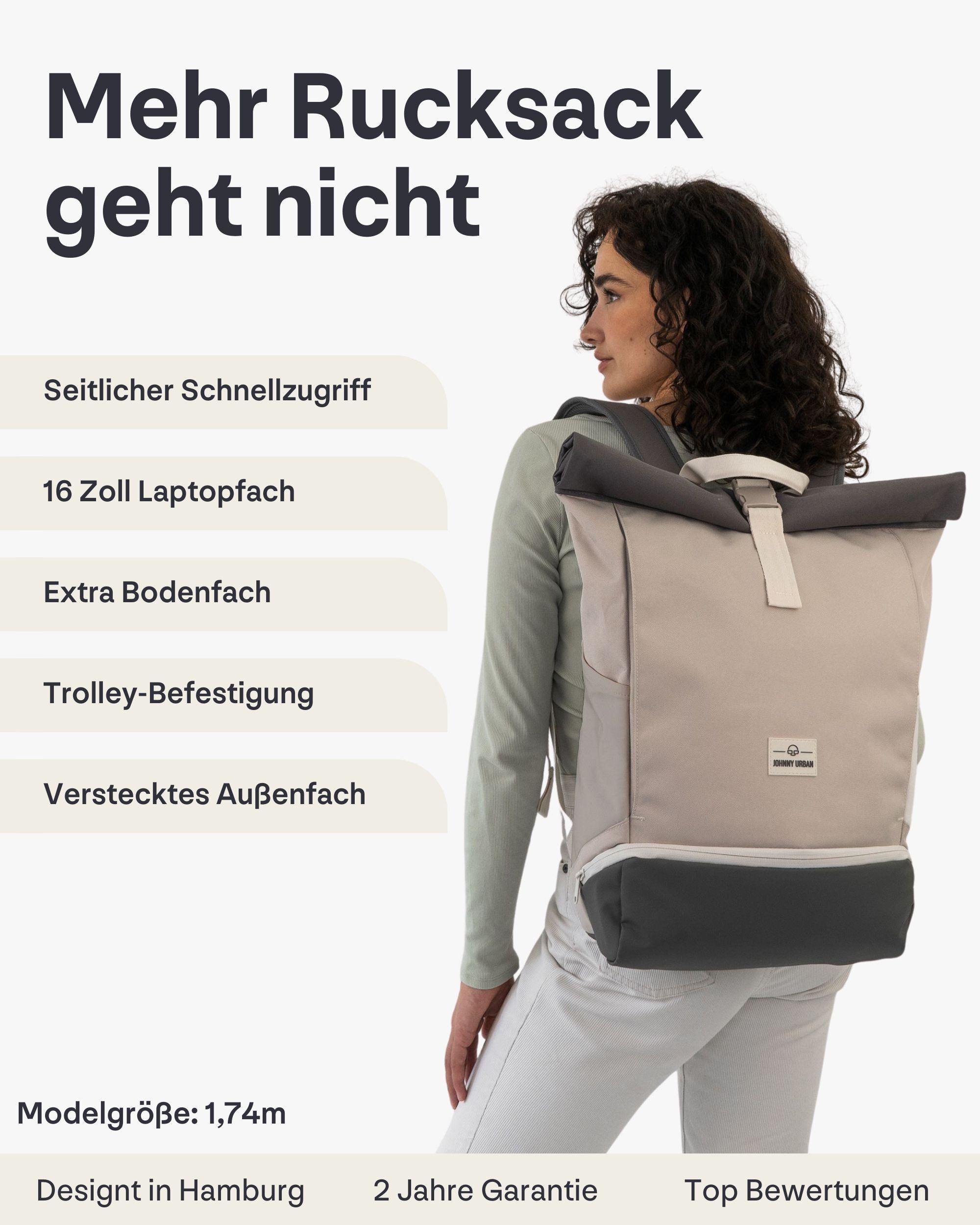 Johnny Urban Cityrucksack Allen Large Rolltop mit Laptopfach (1-tlg), Wasserabweisend