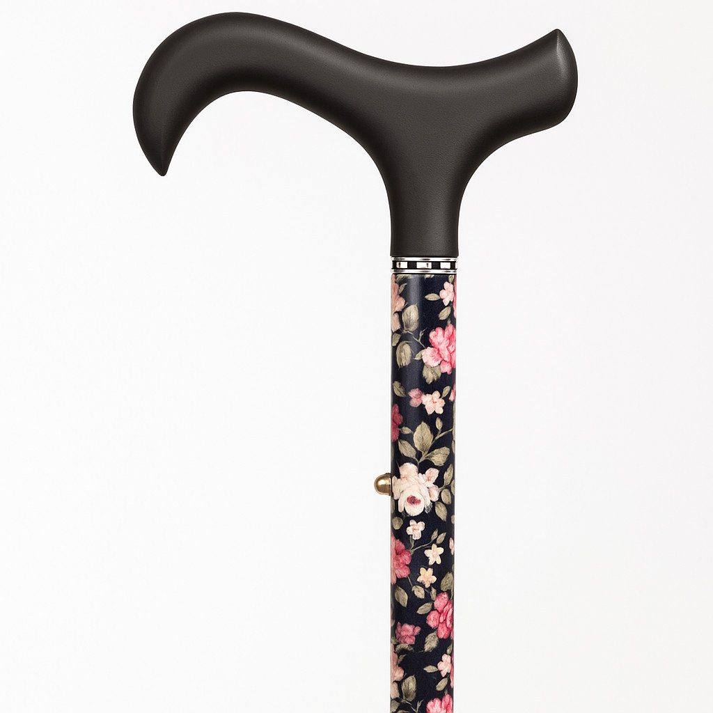 Popab Gehstock Faltbarer Gehstock Carbon-Gehstock Blumenmuster 80,5 - 90,5 cm schwarz, 1-tlg., faltbar