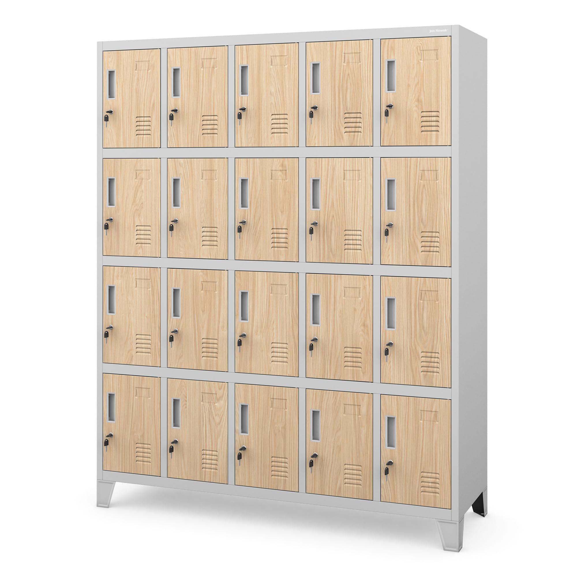 Jan Nowak Mehrzweckschrank Metall Schließfachschrank 136 cm ROBERT 20 Fächer abschließbar (Spind Garderobenschrank Umkleide Arbeitsraum Sozialraum Betrieb, Stahl 0,6 mm 172 x 136 x 45 cm Wandmontage 20 Schlüssel robust) Lüftungsschlitze Namensschildhalter Zylinderschloss 13 Farben