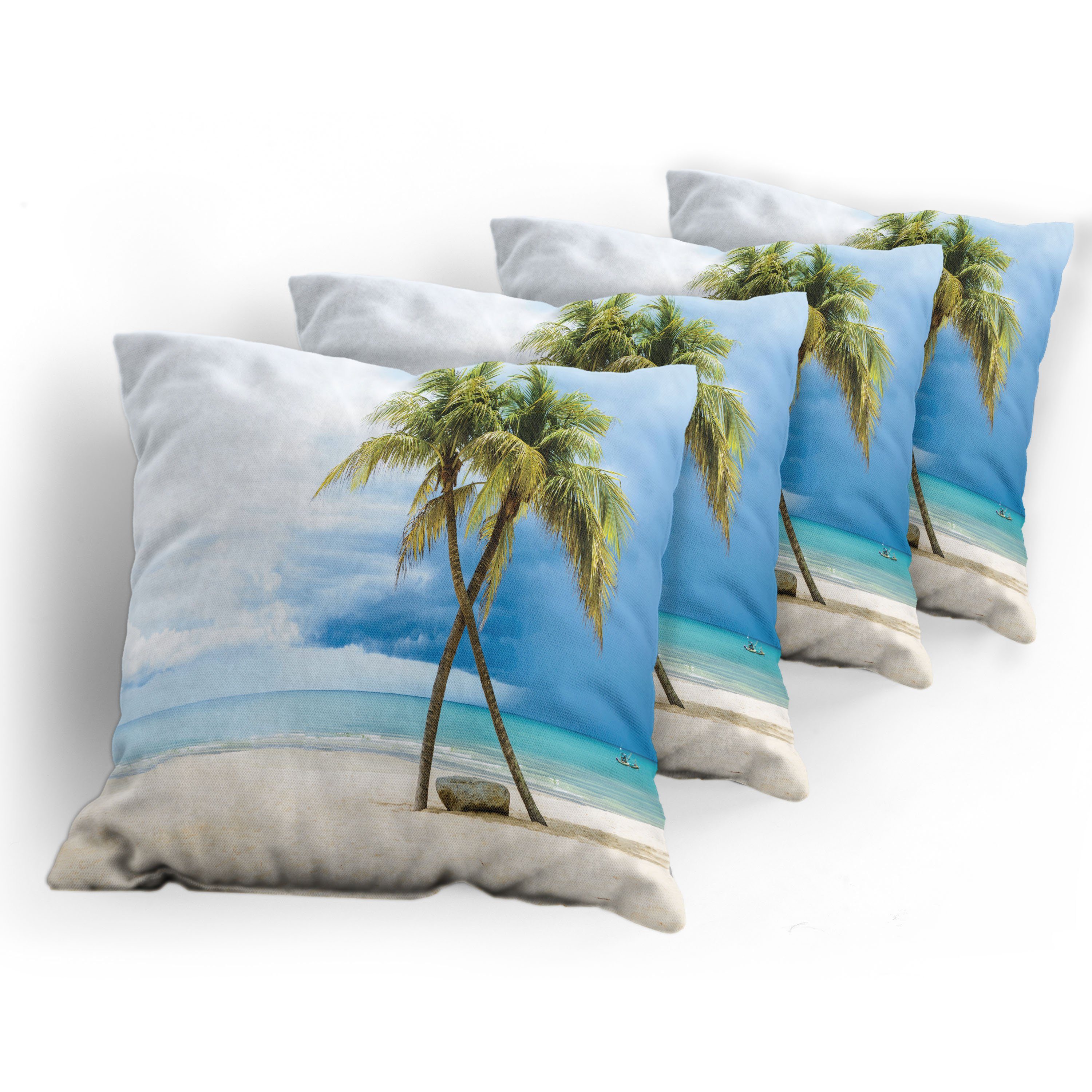 Kissenbezüge Modern Abakuhaus Digitaldruck, Stück), (4 Accent Hawaii Doppelseitiger Strand-Palmen-Felsen