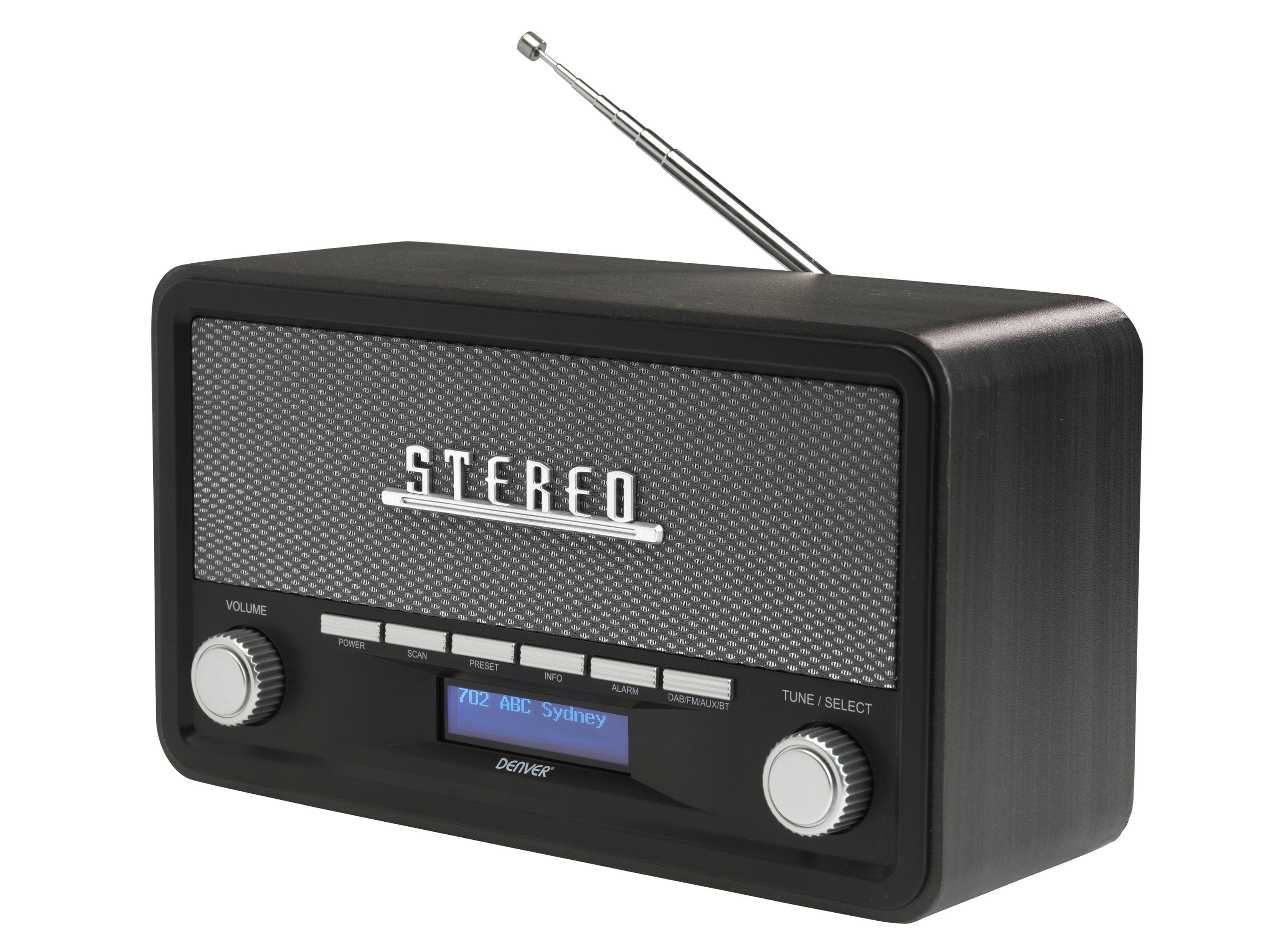 Denver DAB-18 DARK GREY Radio (Echtholz-Retro-Design · DAB+ & FM · Bluetooth · Wecker)