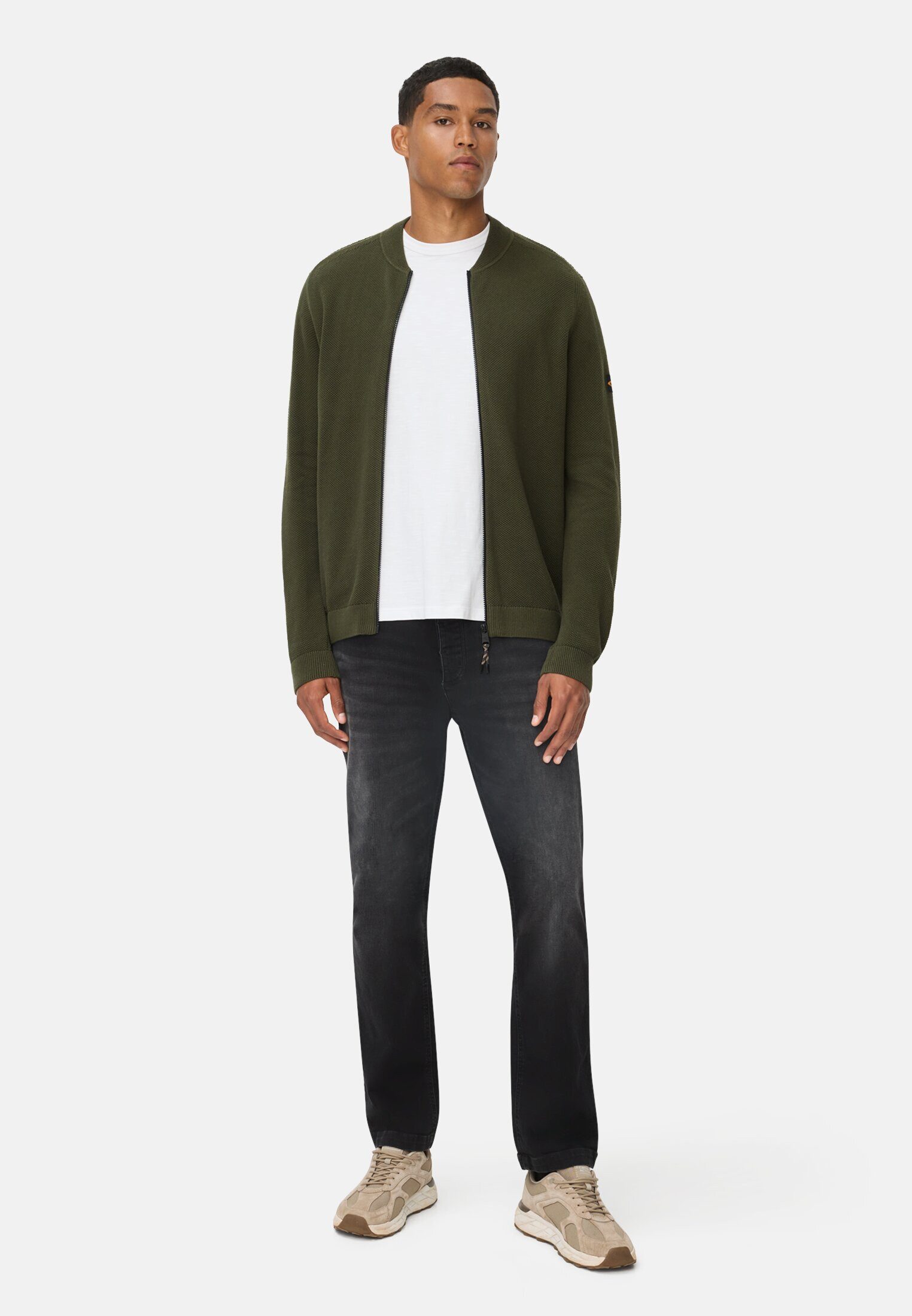 camel active Strickjacke im Bomberstil Langarm Stehkragen