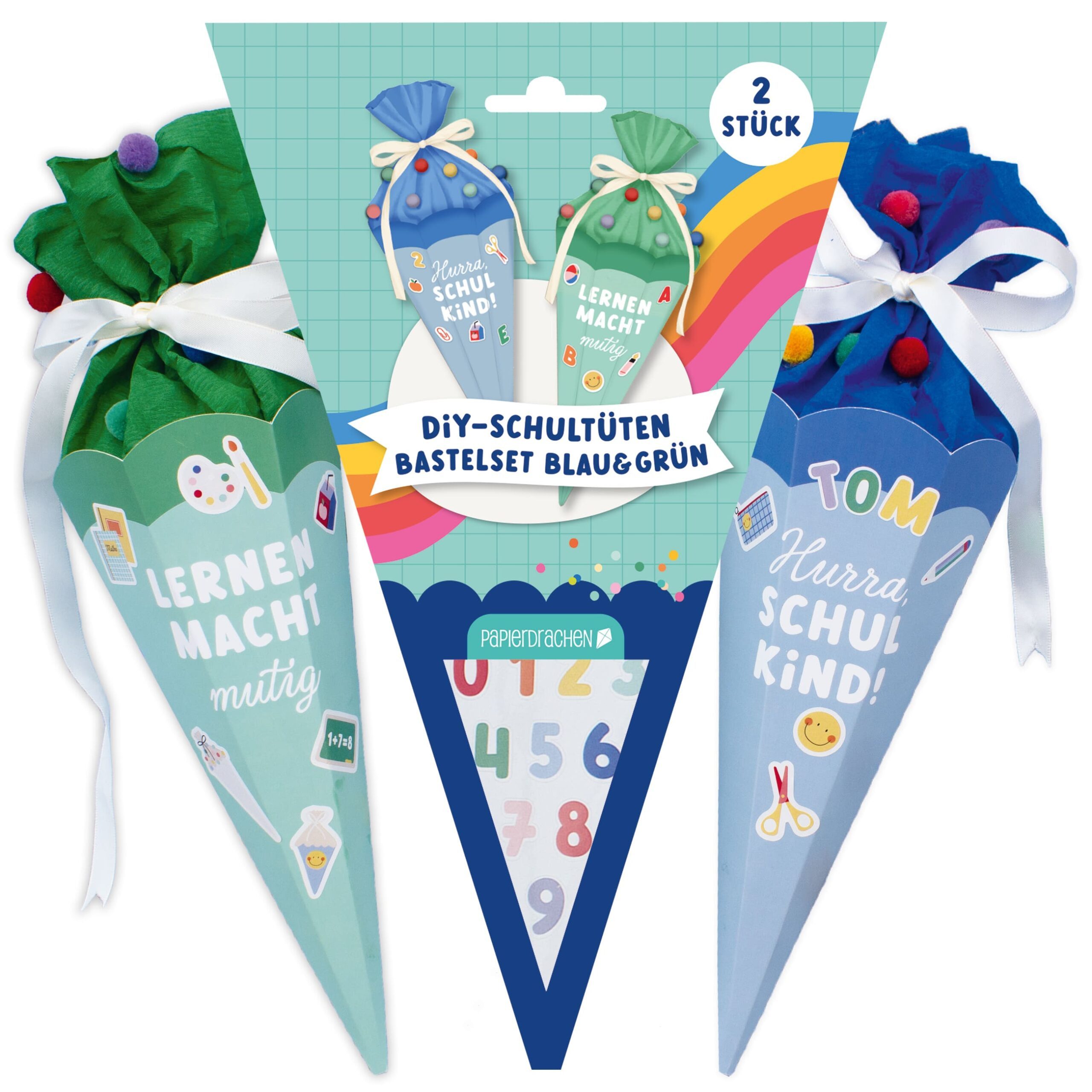 PAPIERDRACHEN Schultüte 2 DIY Schultüten - Blau & Grün, Schulanfang