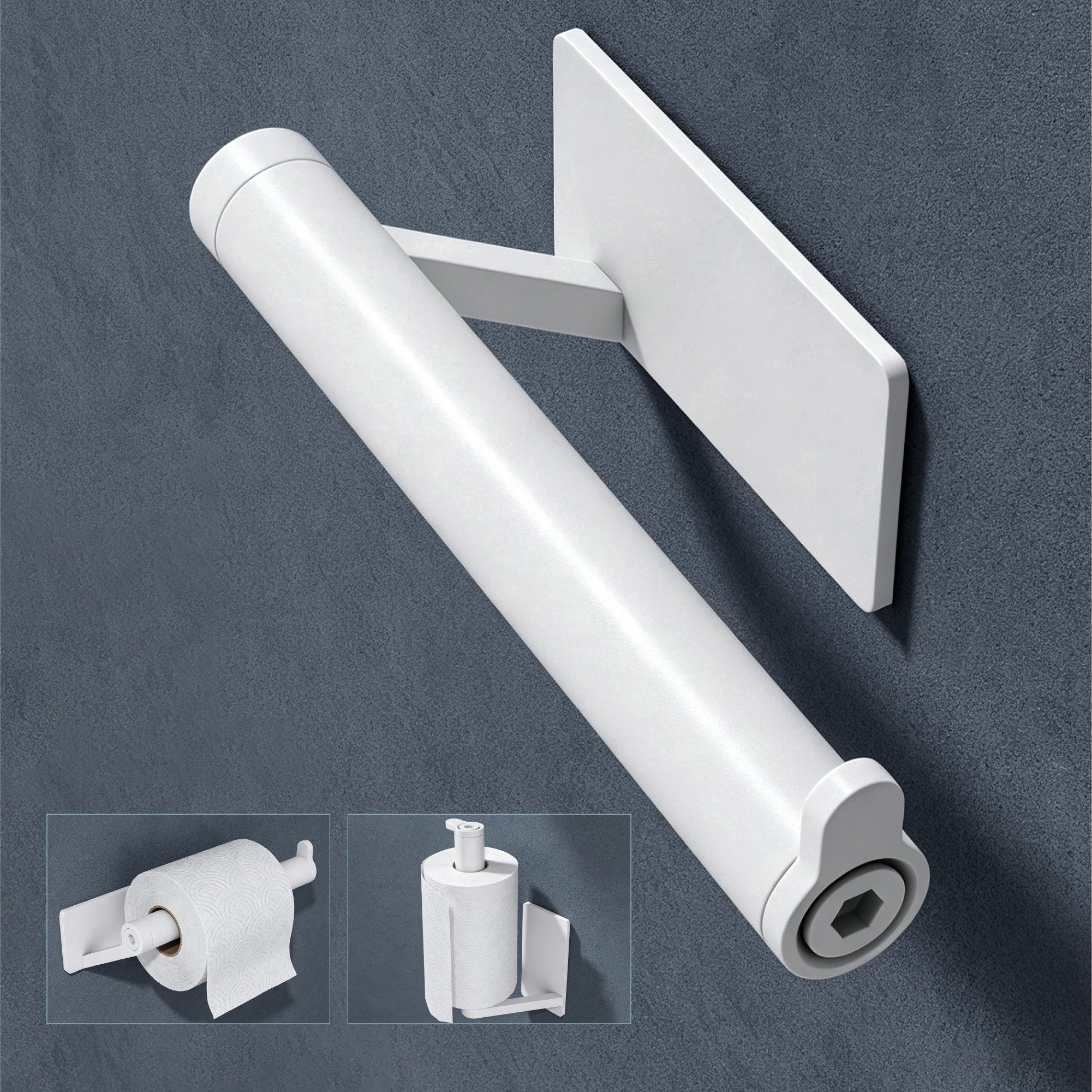 doporro Toilettenpapierhalter Klopapierhalter moderner Klorollenhalter aus Edelstahl Lino-02, seitlichen Haken, bohrfreie Montage