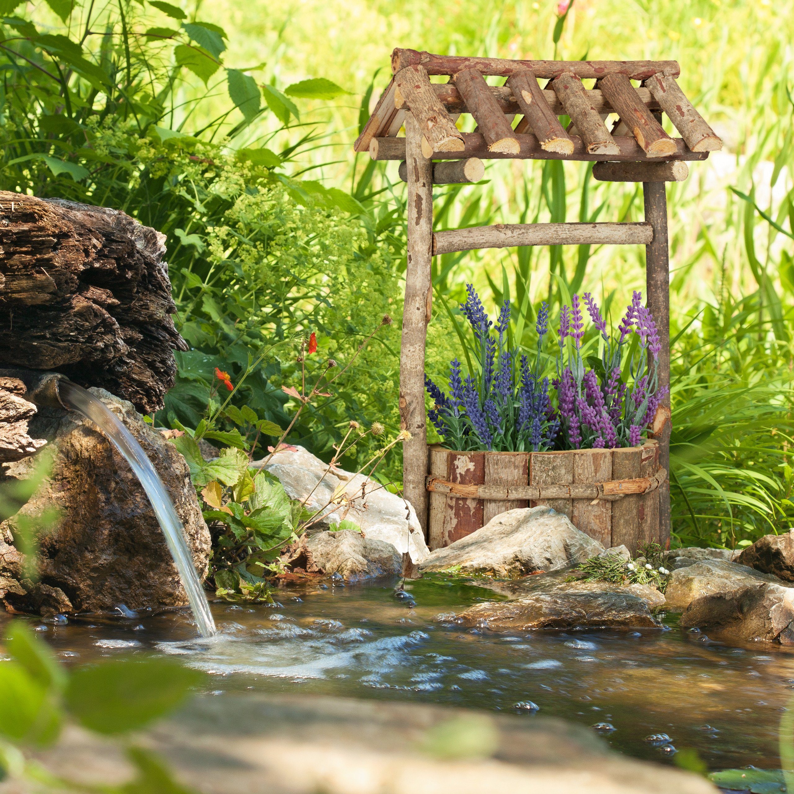 relaxdays Gartenbrunnen Holzbrunnen Garten
