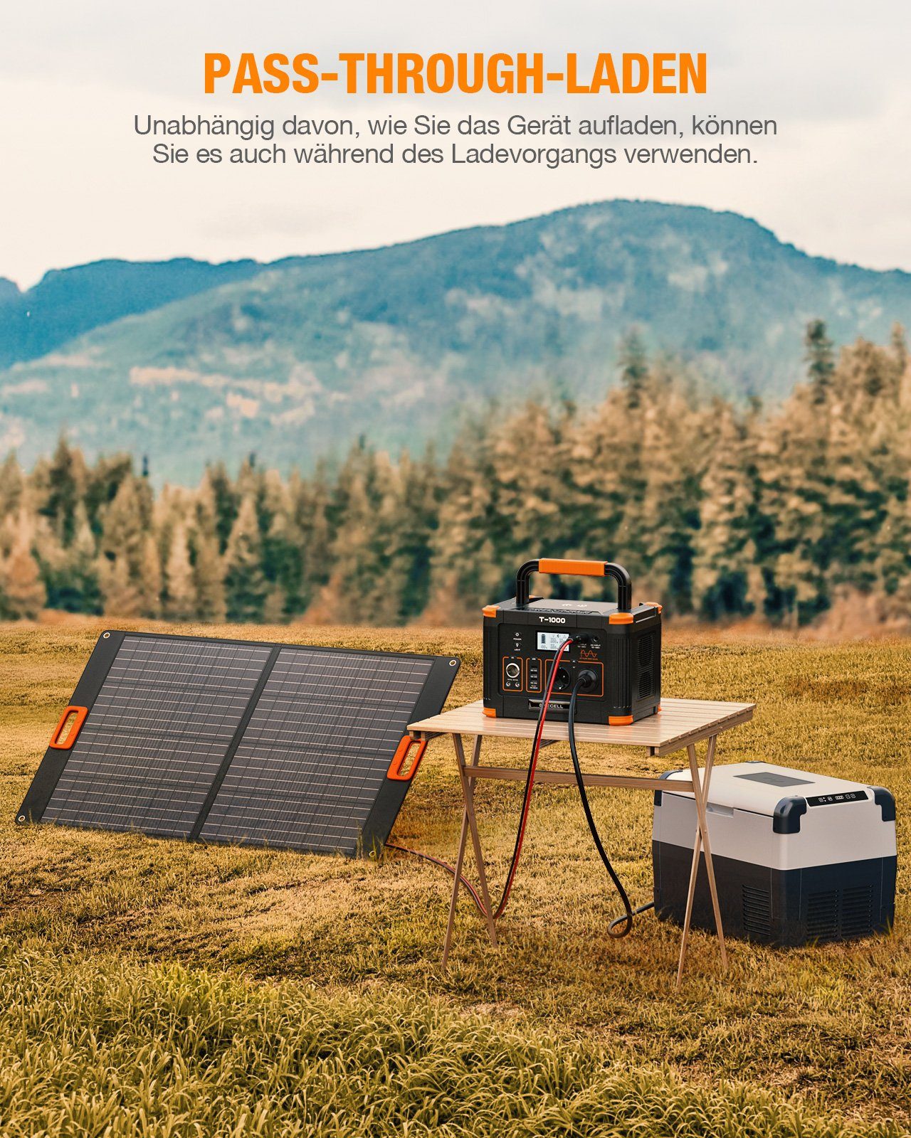 Camping, Solarpanel,für 999Wh kW, Tragbare Stromerzeuger 1,00 in mit 2*100W Powerstation GRECELL Outdoor (1-tlg), 1000W