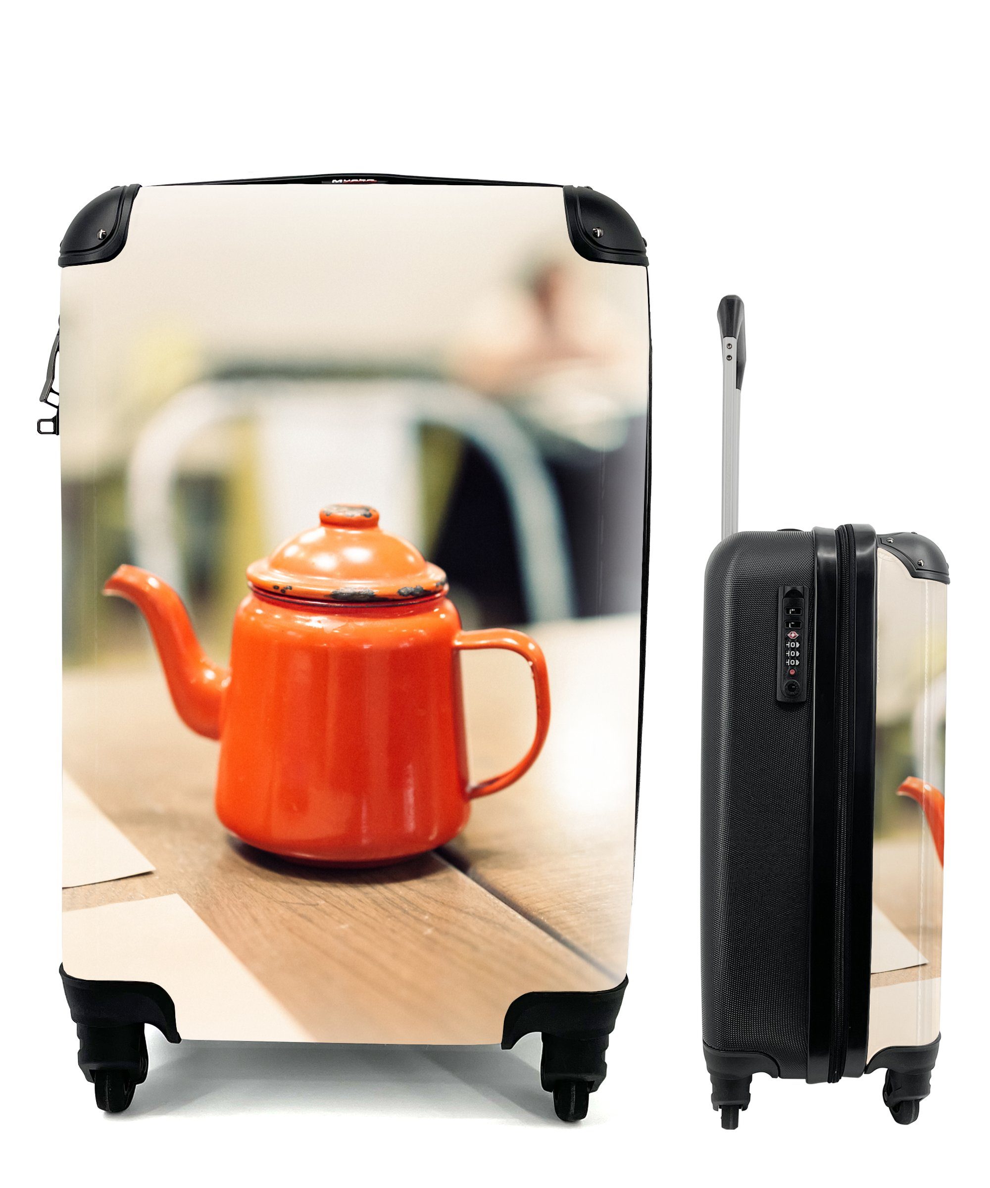 MuchoWow Handgepäckkoffer Rote Teekanne mit rotem Deckel, 4 Rollen, Reisetasche mit rollen, Handgepäck für Ferien, Trolley, Reisekoffer