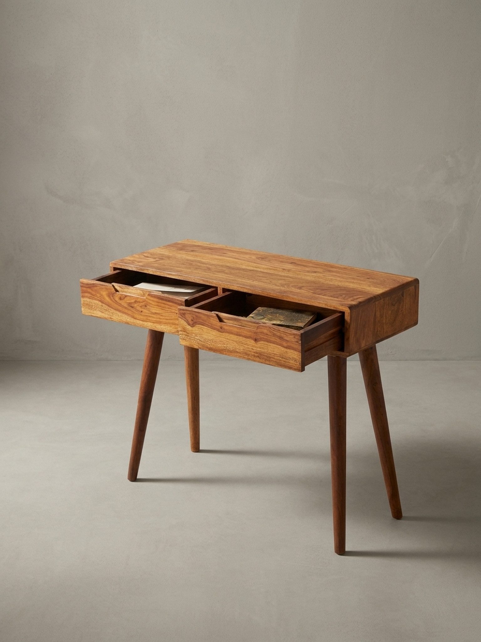KADIMA DESIGN Konsolentisch Konsolentisch 90x76x36cm Massivholz mit Schubladen Flurtisch Diele (Flurtisch, Schminktisch Ablagetisch Natur), Design Holz Anrichte – Bild 5 von 5