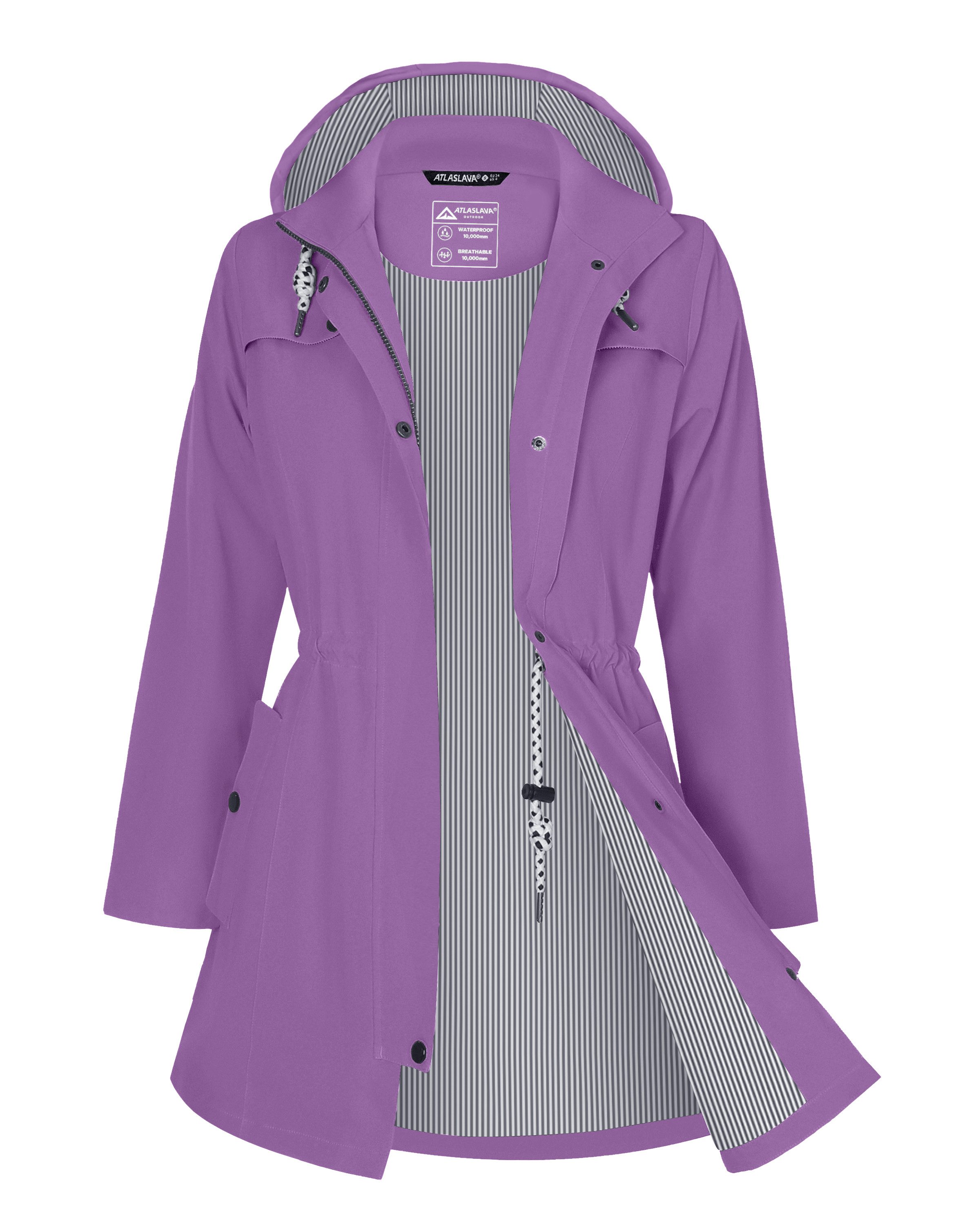 ATLASLAVA Regenjacke Damen Lang – Wasserdicht & Atmungsaktiv mit Kapuze (1-St) Übergangsjacke für Outdoor