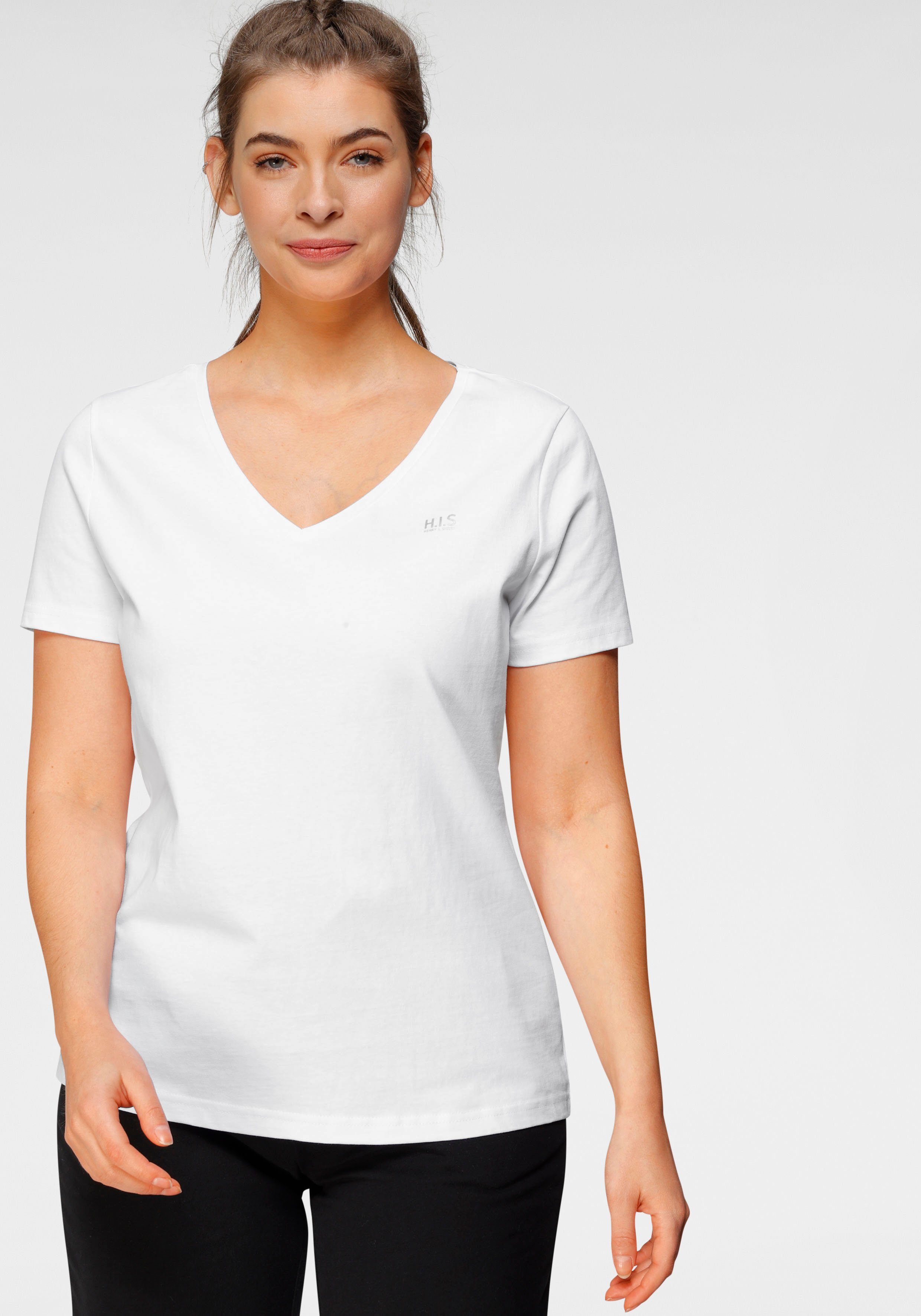 H.I.S T-Shirt Essential-Basics (3er-Pack) figurumspielender Schnitt, aus Baumwolle