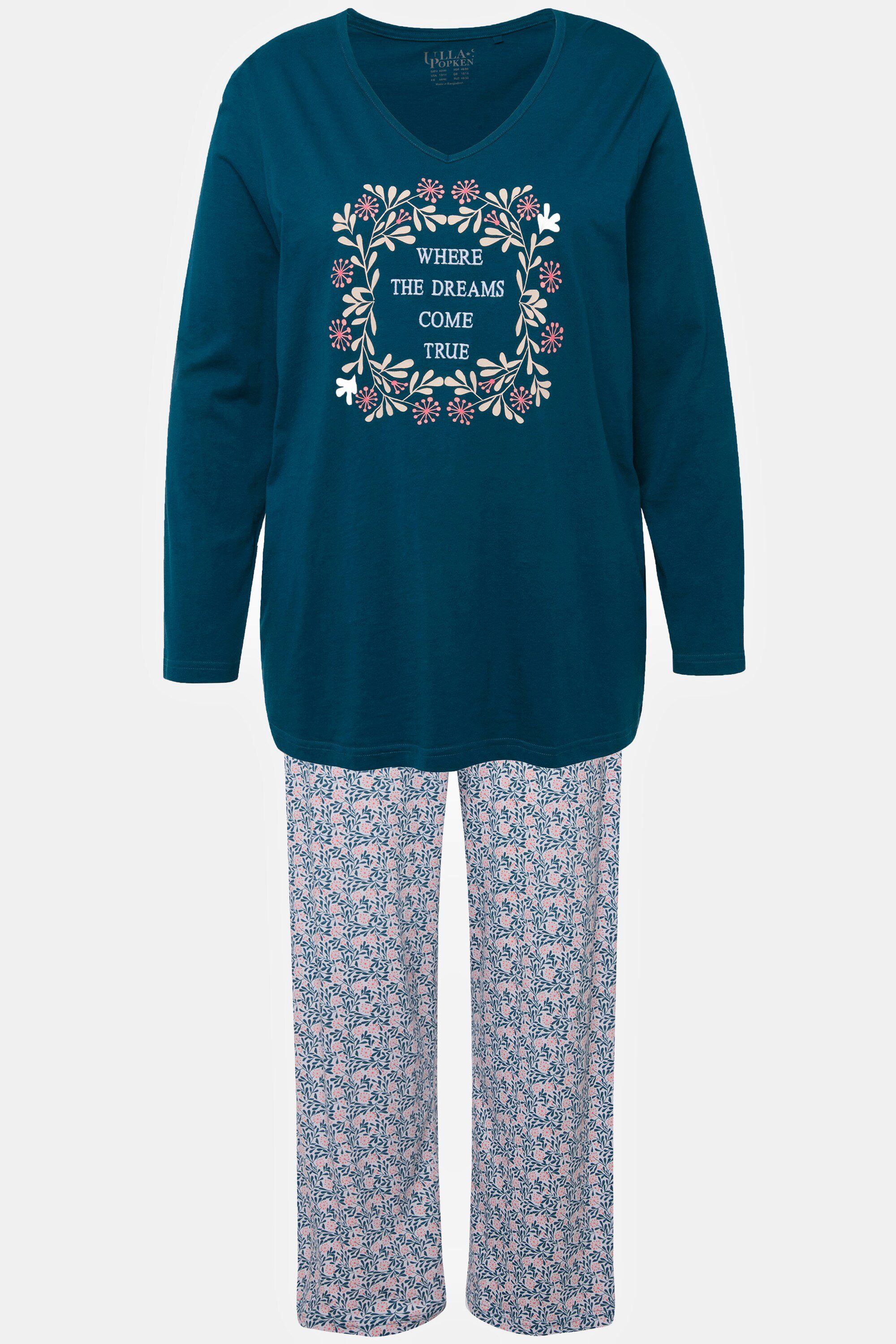 V-Ausschnitt Pyjama Langarm Stickerei Ulla Popken Pyjama
