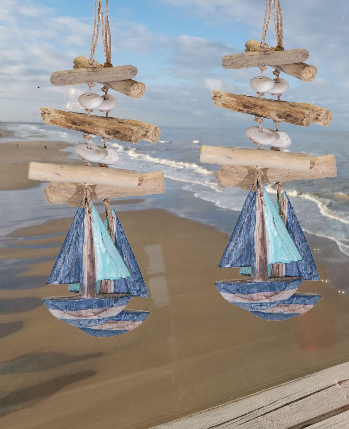 LB H&F Lilienburg Dekohänger 2er SET Girlande Anhänger Deko Bad Badezimmer (Artikel Meer Strand Urlaub Nordsee 2er Set Girlande Segelschiff Dekoartikel Frau Dekoobjekt Meer Dekohänger Shabby Vintage upcycling Hänger Hängen Hängedeko Wandhänger Wandschmuck Geschenk Urlaub Sommer nachhaltig treibholz maretim toilette garten mare fensterdeko boot sand muscheln recycelt altholz maretimes dekoset holzdeko nautisch ferienhaus ferienwohnung strandgut urlaub, Treibholz Natur recyceltes Holz Schiff zum Aufhängen Baddeko), Dekoration Fenster Tür Muschel HÄNGER SEGELBOOT 2