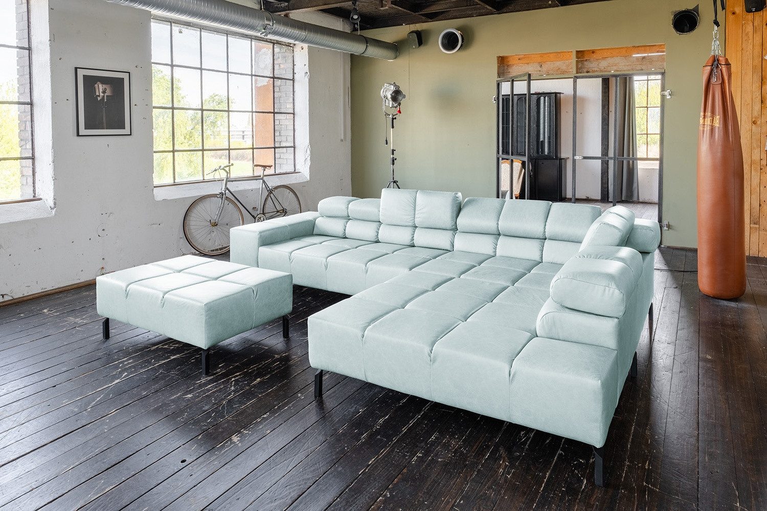 KAWOLA Ecksofa, L-Form rechts oder links Leder mit Hocker verschiedene Farben