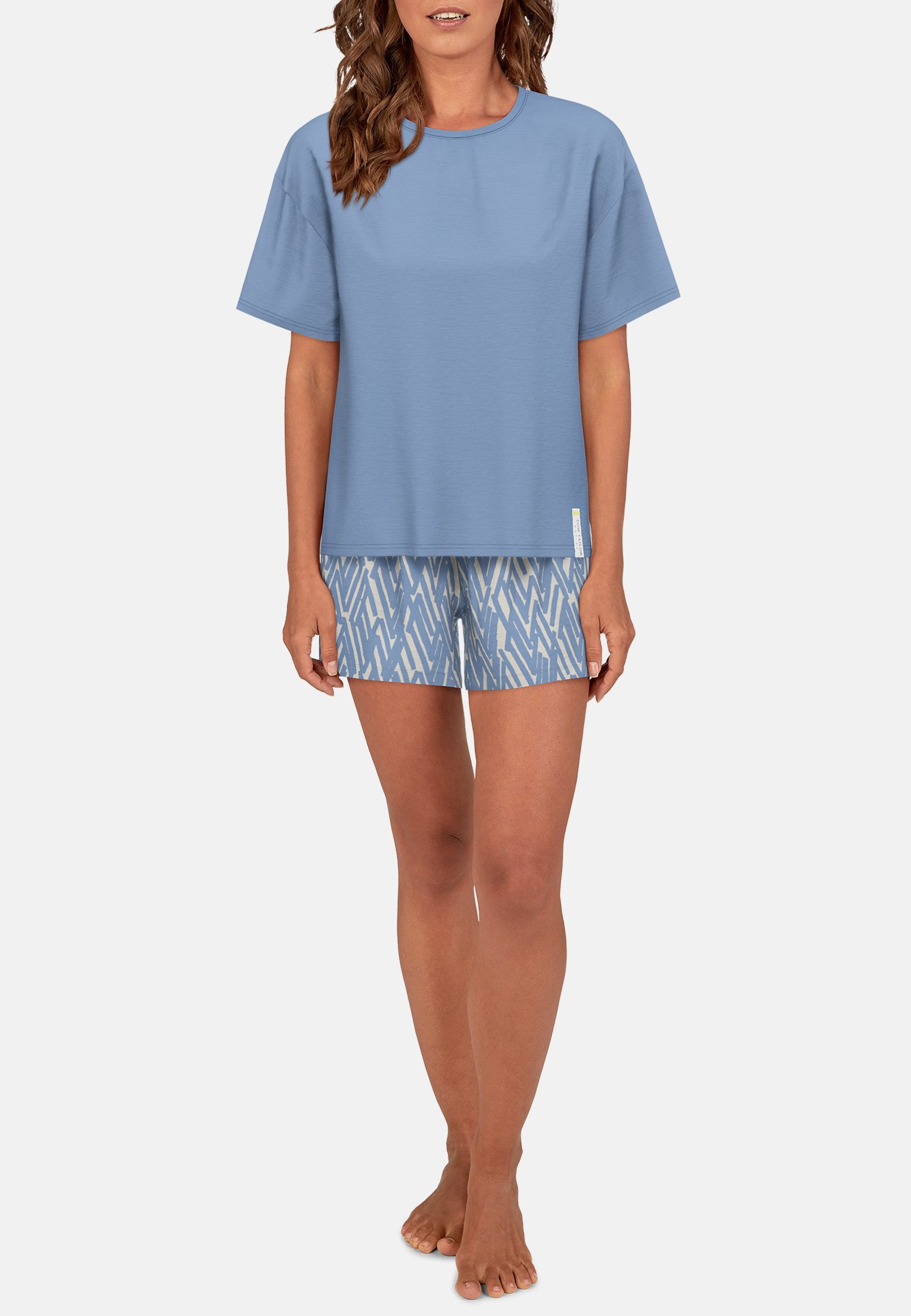 TOM TAILOR Shorty Westport mit Print, Kurzarm, Rundhalsausschnitt, kurze Hose, Viskosemix