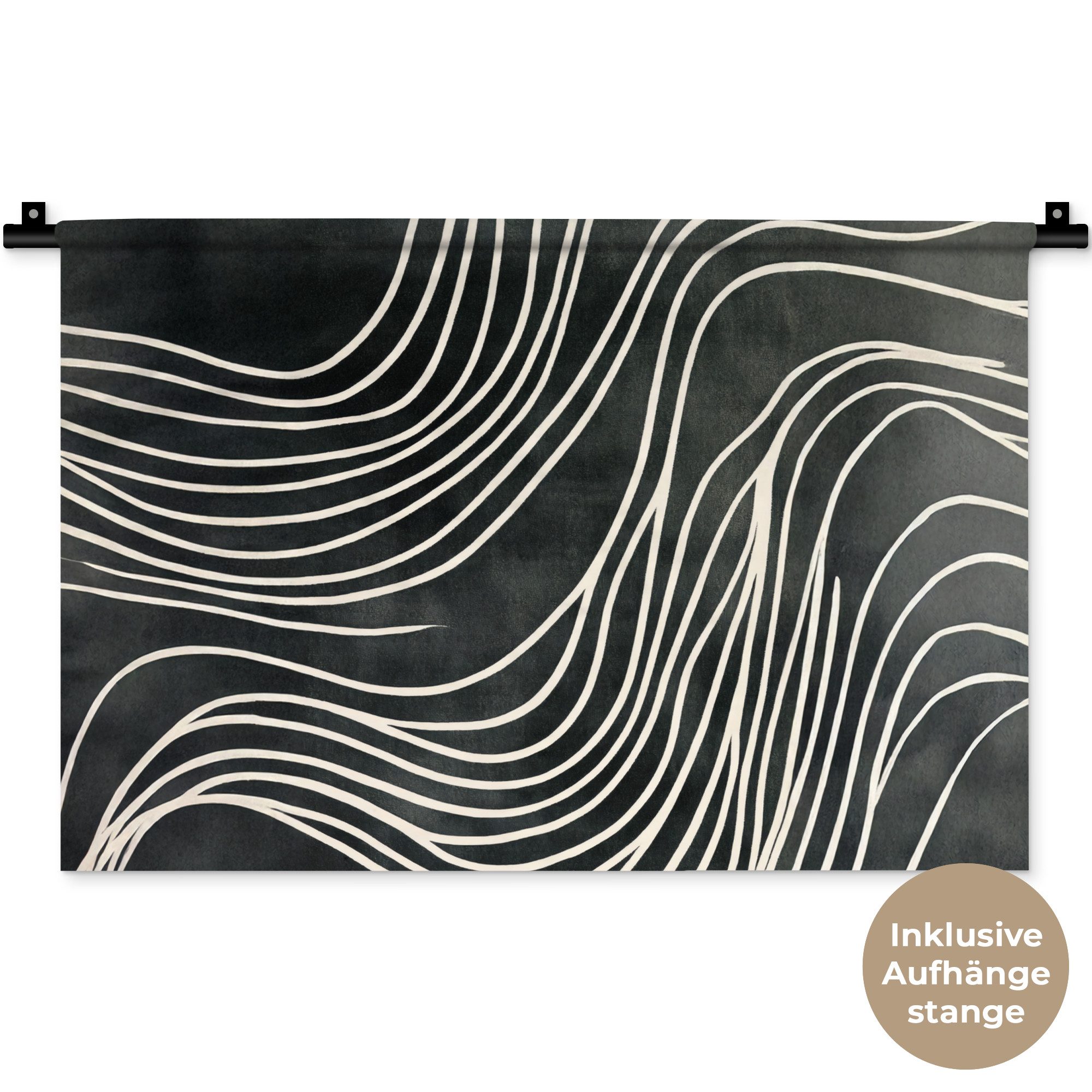 MuchoWow Wandteppich Linien - Muster - Abstrakt - Weiß, Rechteckig, Höhe: 3 mm, Wandteppich für Wohnzimmer, Schlafzimmer, 60x40 cm