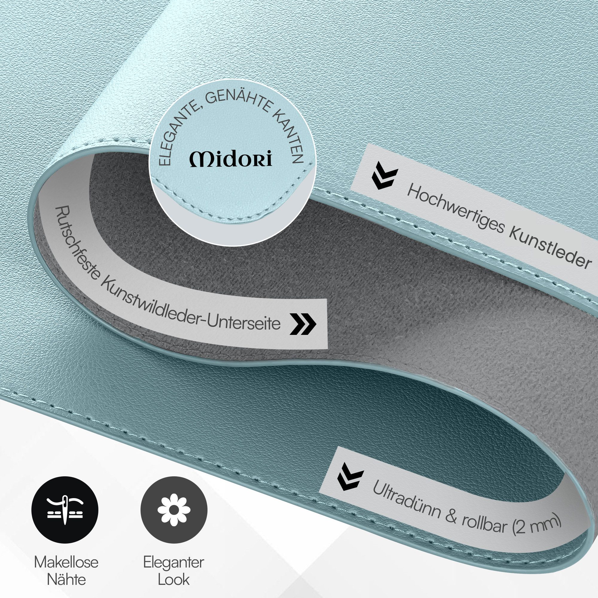 Midori Schreibtischunterlage, (Midori Schreibtischunterlage 60x35cm Mauspad Tischunterlage Hellblau)