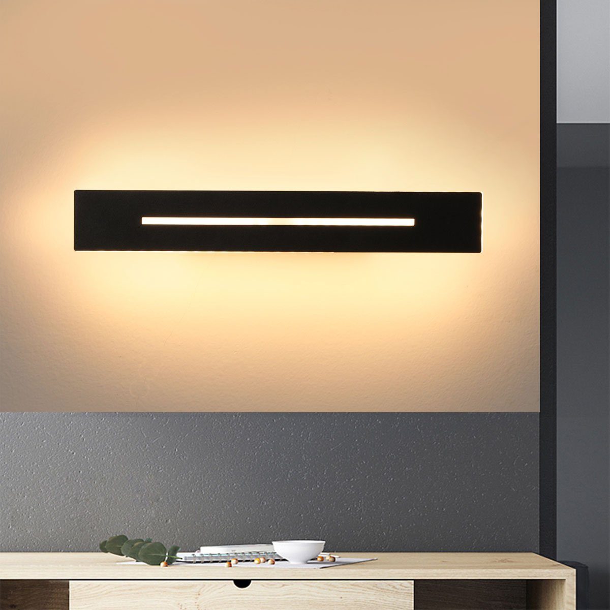 Wandleuchte 15W Wohnzimmer Lampe oyajia Wandleuchte LED für Warmweiß, 1 LED Wandlampe Flur Wandleuchte 30cm, Wandbeleuchtung Innen, integriert, Modern Stück Treppenhaus Treppenhaus 15W fest Schwarz