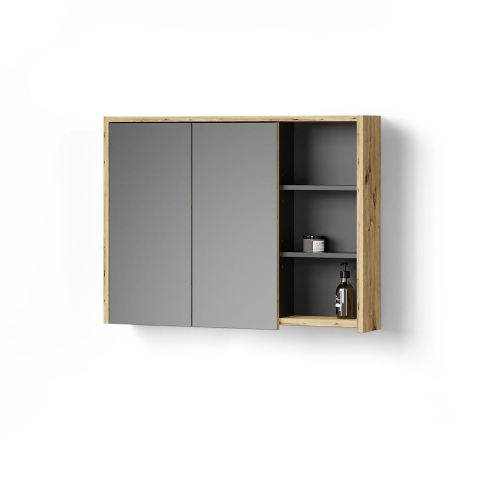 Livinity® Badezimmerspiegelschrank Vomano, Eiche/Anthrazit/Anthrazit, 100 x 75 cm (1-St)