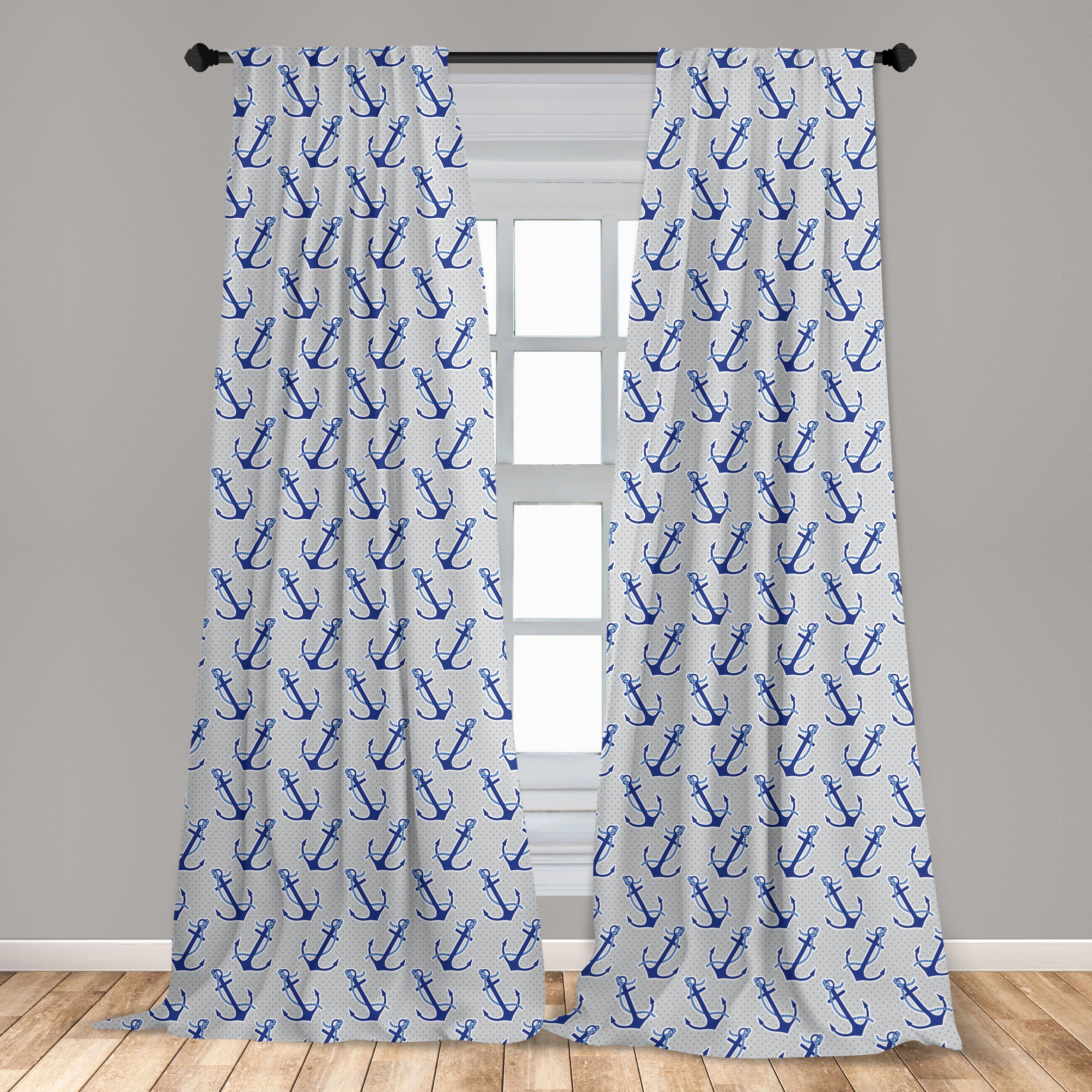Gardine Vorhang für Wohnzimmer und Seile Schlafzimmer Marine-Motiv Abakuhaus, Anker Schiff Dekor, Microfaser