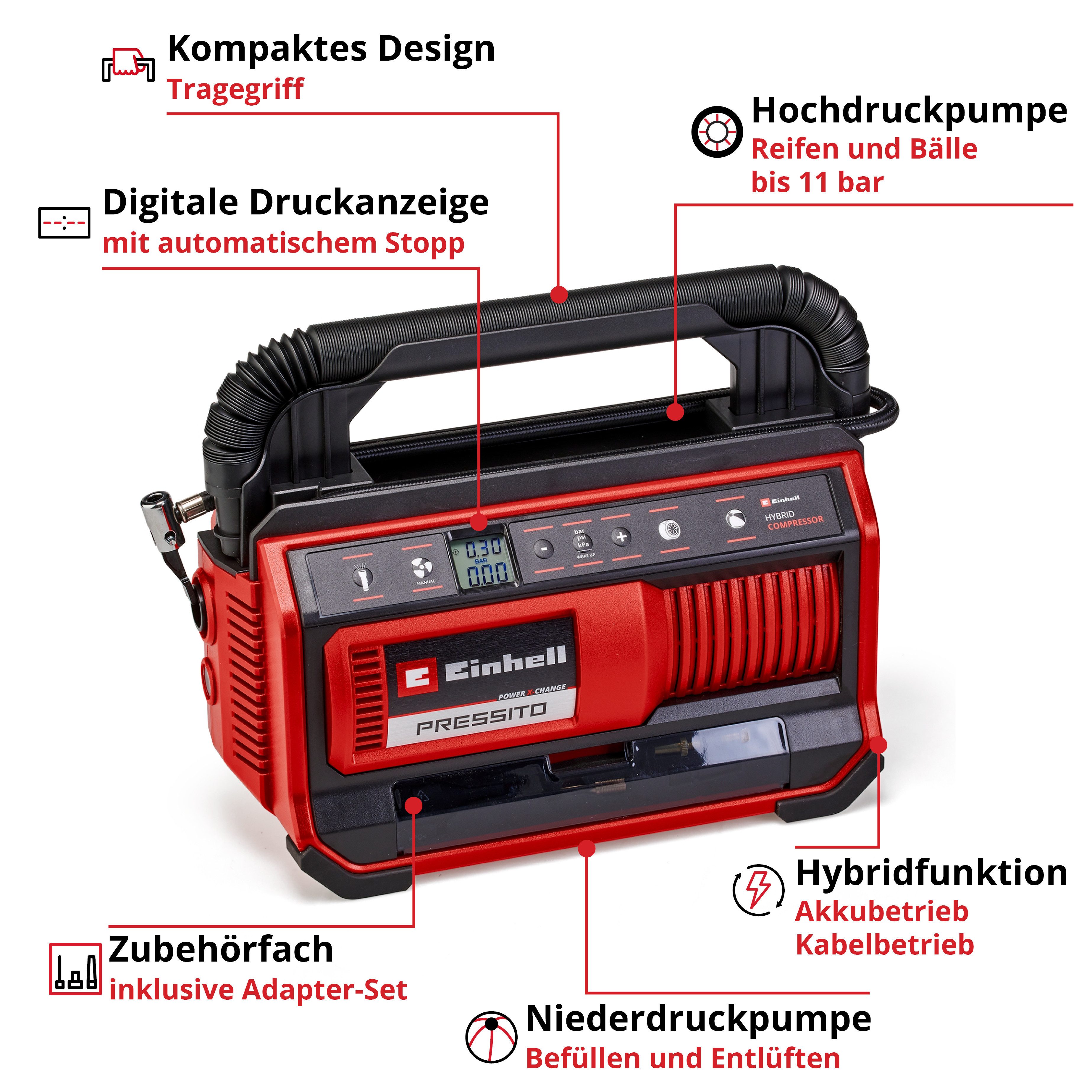 Einhell Kompressor PRESSITO 18/25 Hybrid, max. 11 bar, ohne Akku und Ladegerät