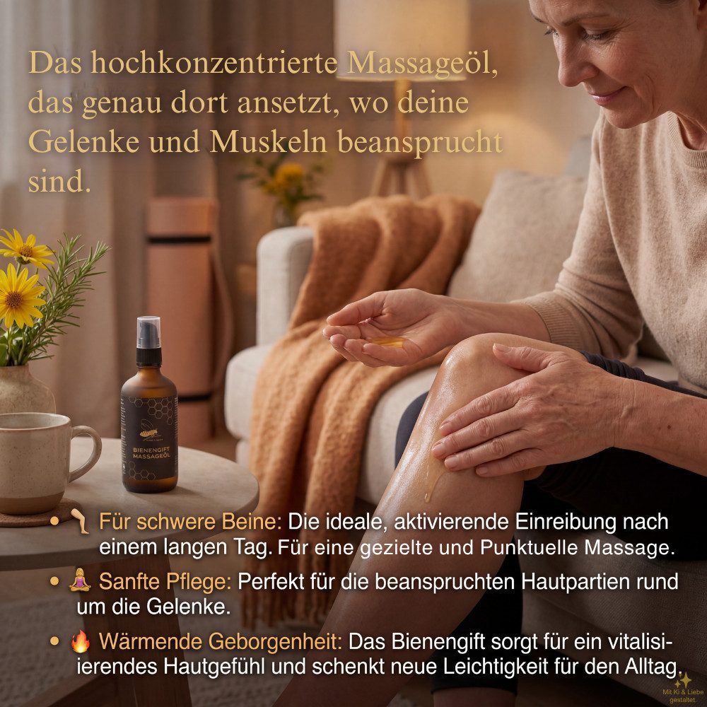 Grega´s Imkerei Massageöl mit Bienengift 100ml Intensiv Pflege-Serum für Muskeln Gelenke, 3-tlg., Hochkonzentriert: Jede Flasche enthält über 600 Bienenstichen.