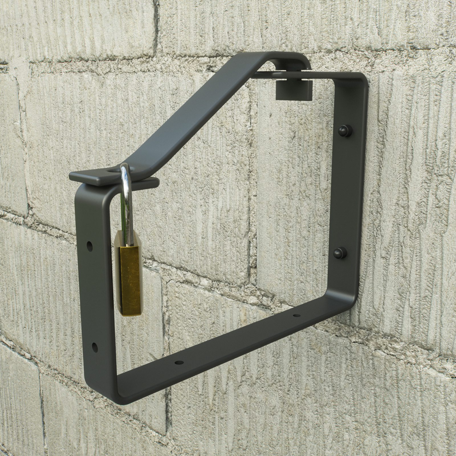 QLS Wandhalter Leiterhalterung Schwarz aus Stahl, Universale Halterung Abschließbar 24x18x3 cm – Bild 5 von 5