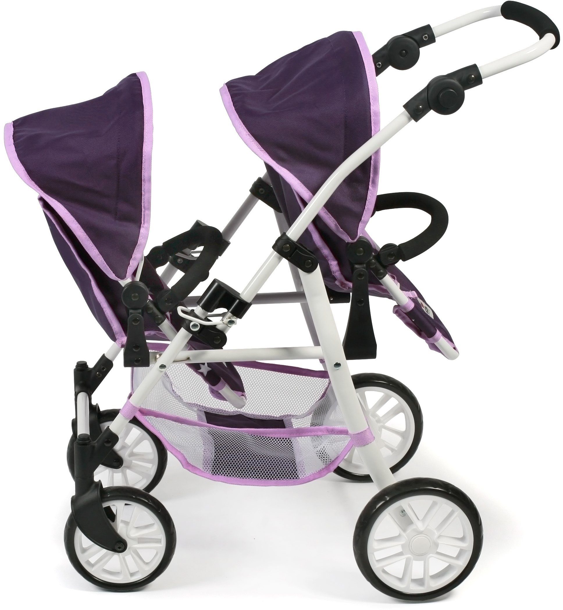CHIC2000 Puppen-Zwillingsbuggy Twinny, Stars Lila, mit schwenkbaren Vorderrädern